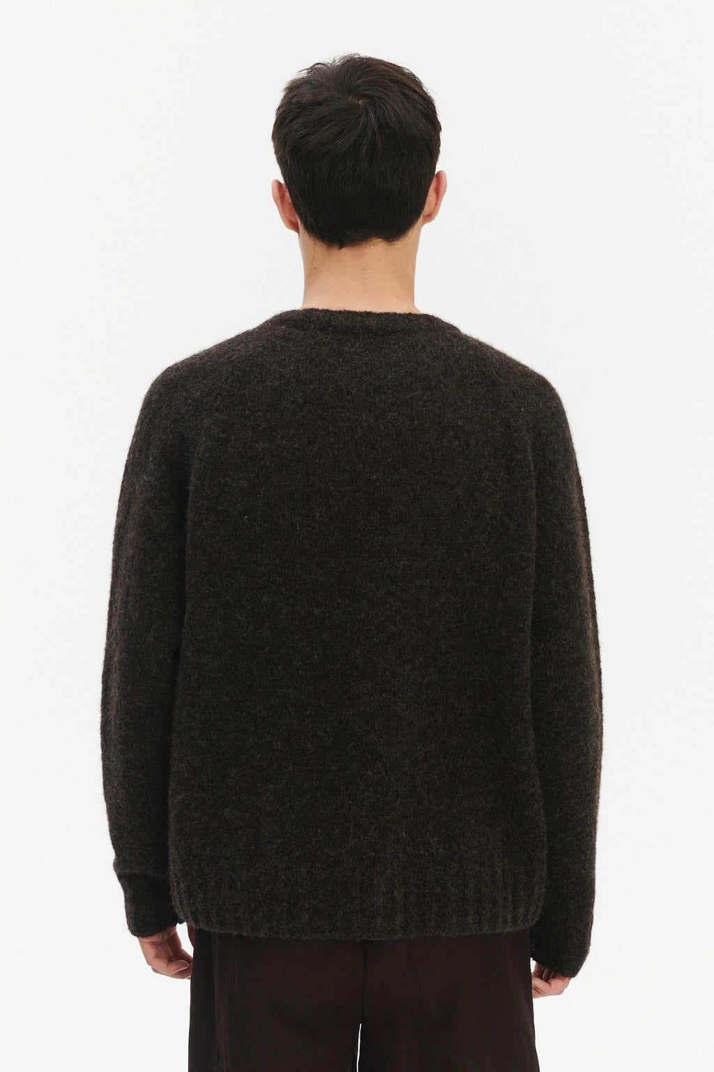 Pre-Order: Brushed Sustainable Alpaca Wool Crewneck Sweater in Deep Espresso Brown