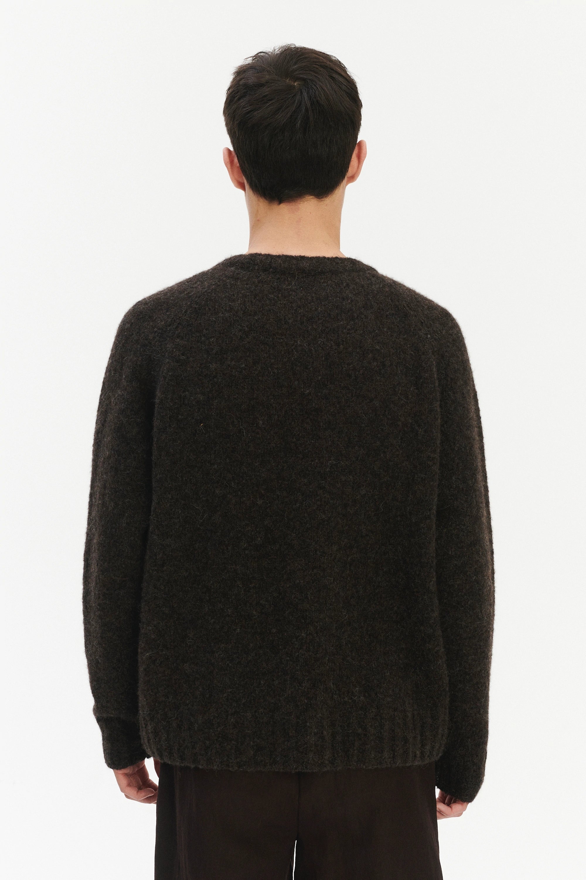 Pre-Order: Brushed Sustainable Alpaca Wool Crewneck Sweater in Deep Espresso Brown