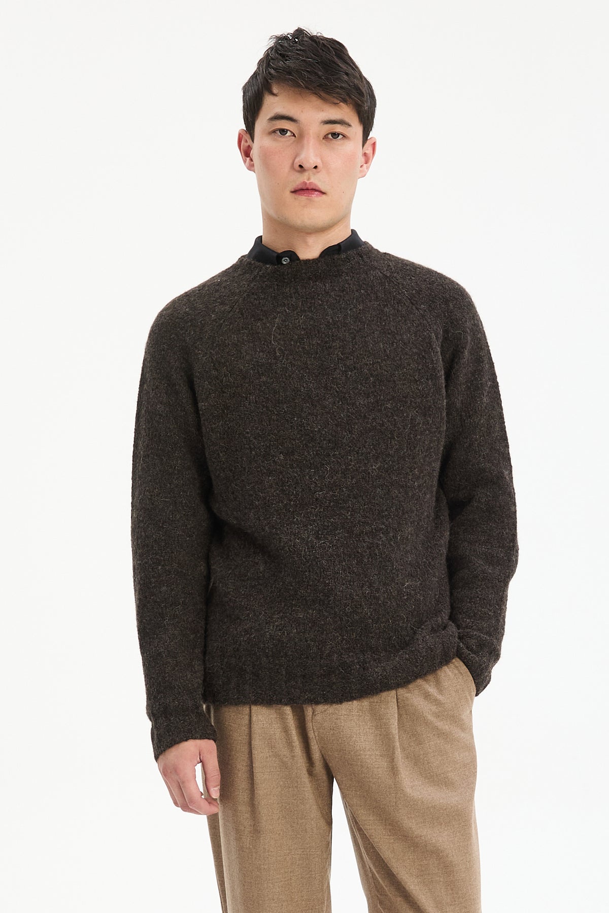 Crewneck Sweater in a Deep Espresso Brown Sustainable Alpaca