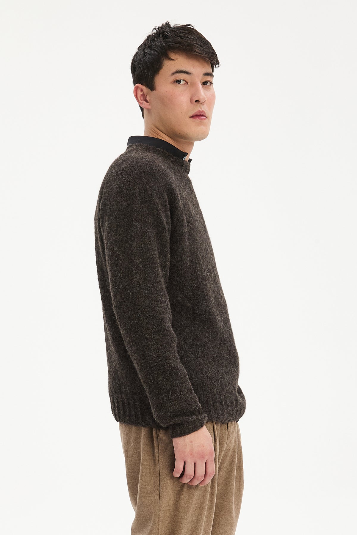 Crewneck Sweater in a Deep Espresso Brown Sustainable Alpaca