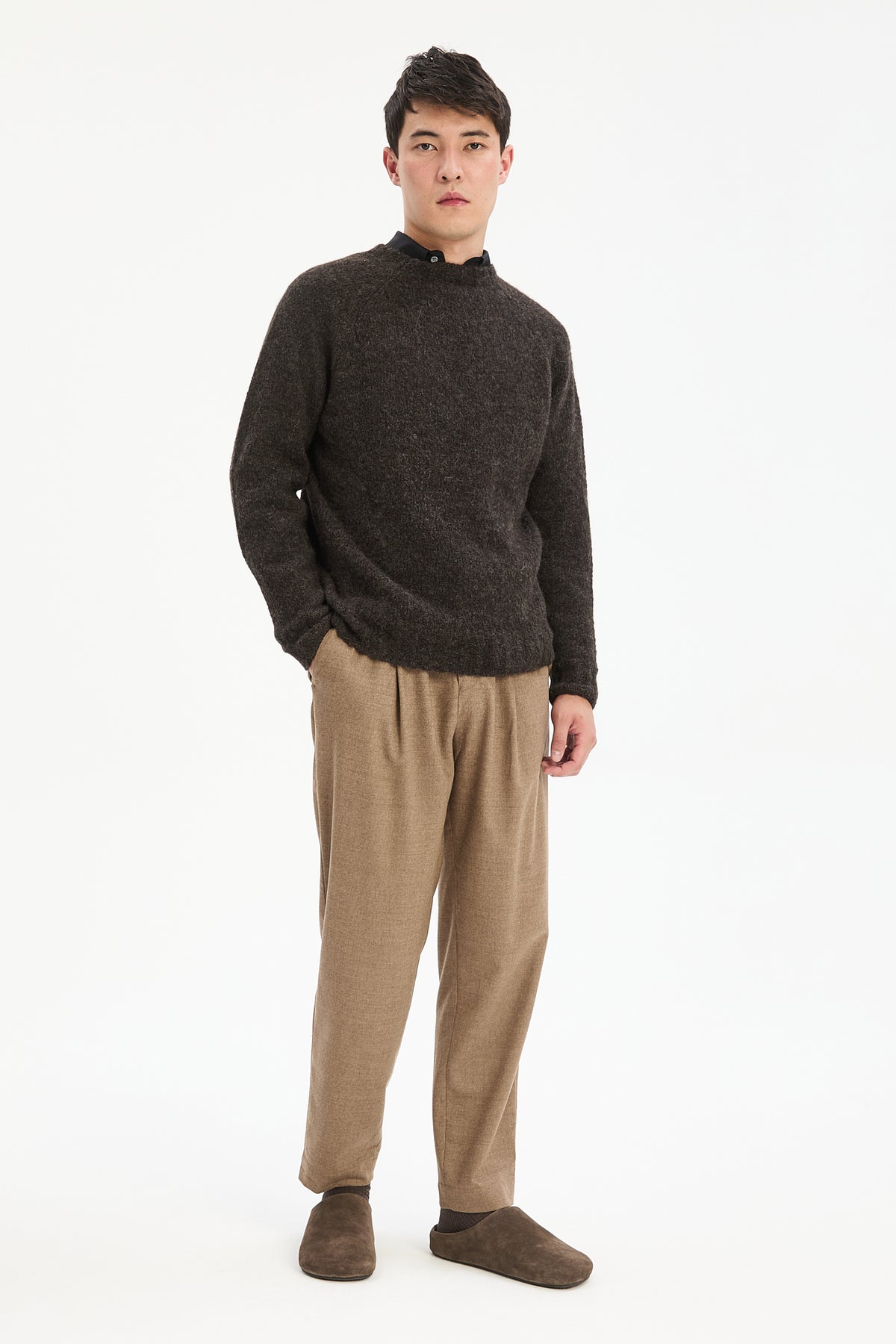 Crewneck Sweater in a Deep Espresso Brown Sustainable Alpaca