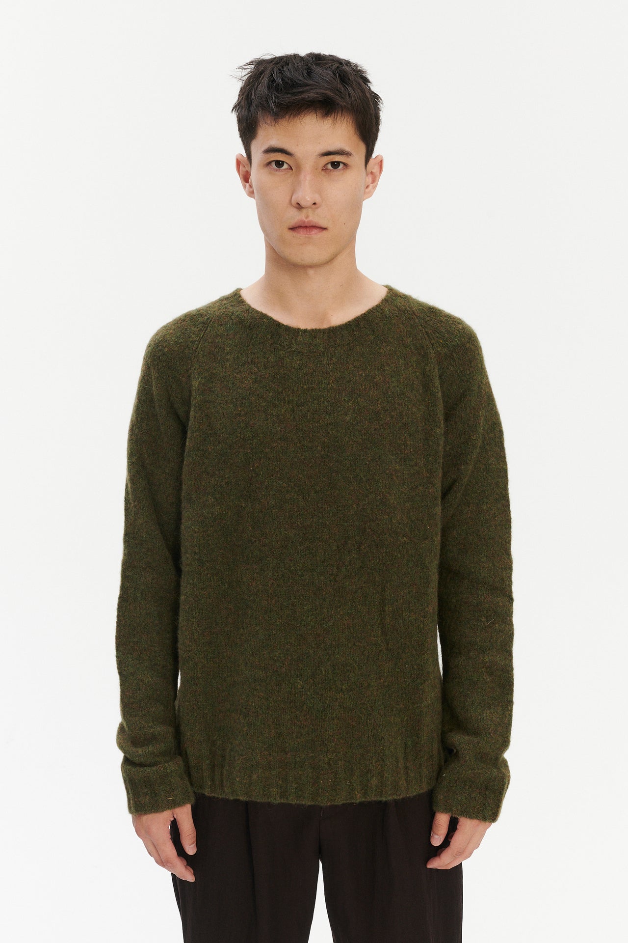 Men's Brushed Alpaca Wool Raglan Crewneck - Moss Green - Pre Order