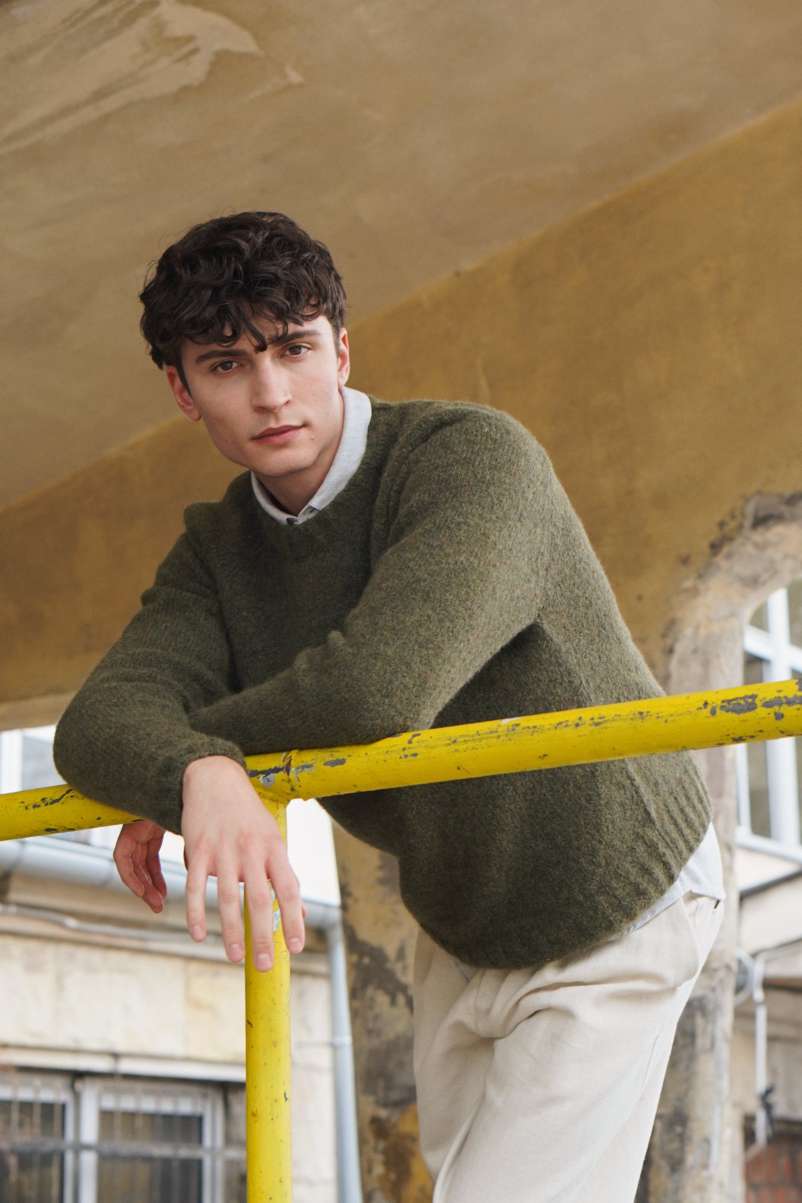 Crewneck Sweater in a Green Brushed Sustainable Alpaca Wool -  Sample