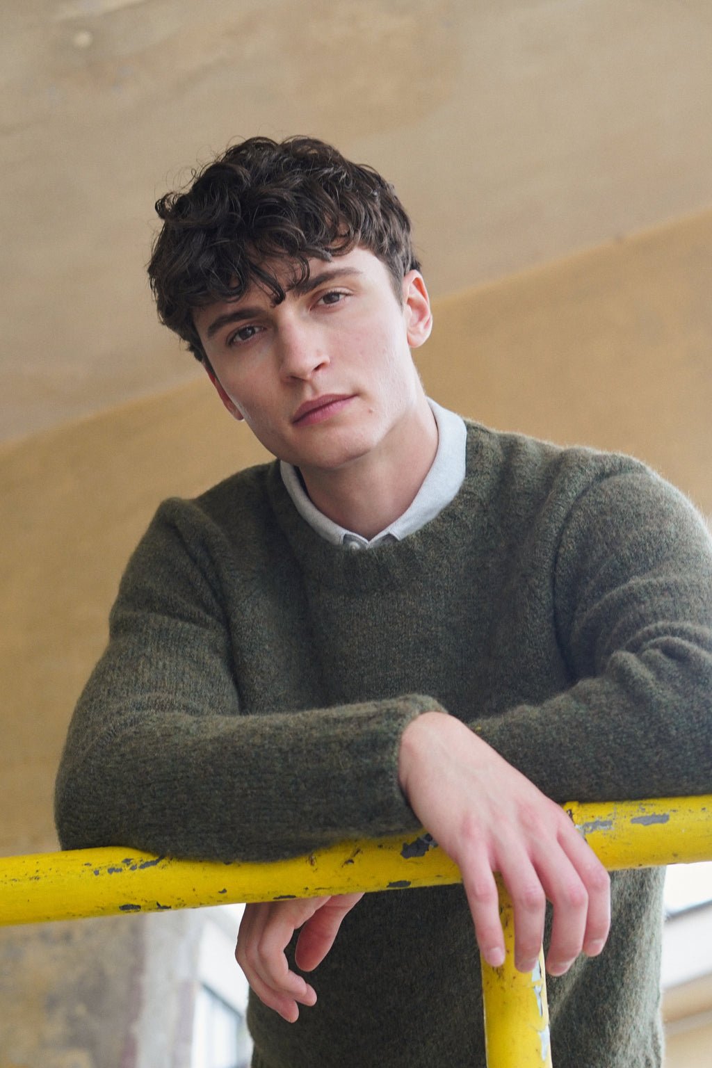 Crewneck Sweater in a Green Brushed Sustainable Alpaca Wool -  Sample