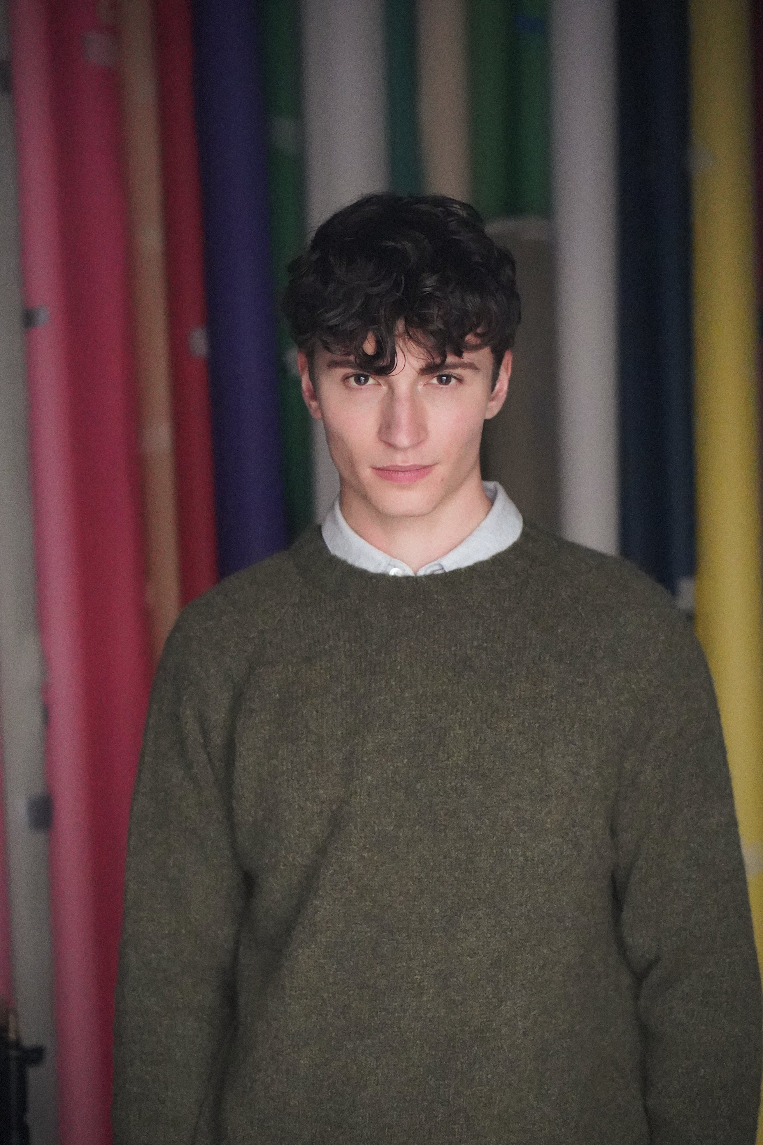 Crewneck Sweater in a Green Brushed Sustainable Alpaca Wool -  Sample