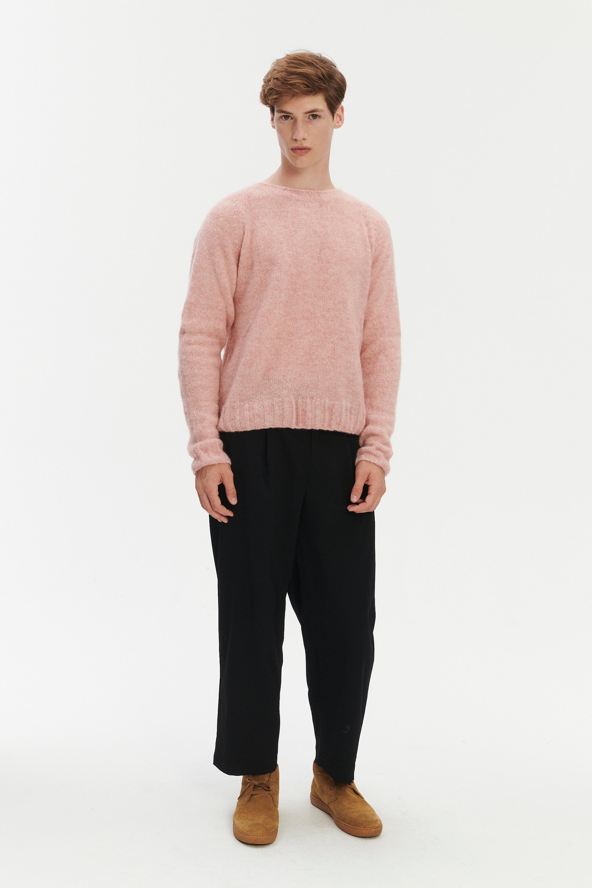 Crewneck Sweater in a Pink Brushed Sustainable Alpaca Wool