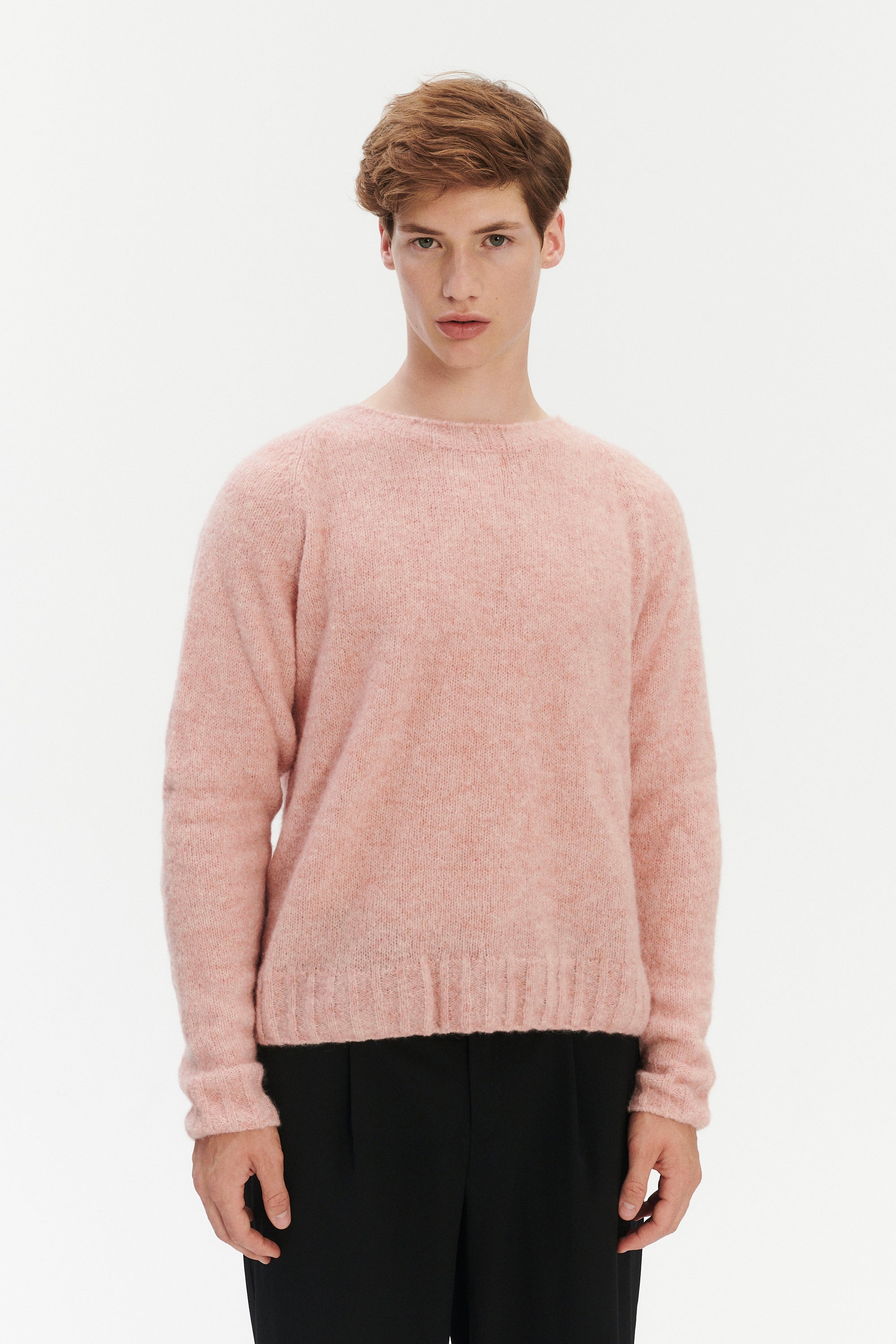 Crewneck Sweater in a Pink Brushed Sustainable Alpaca Wool