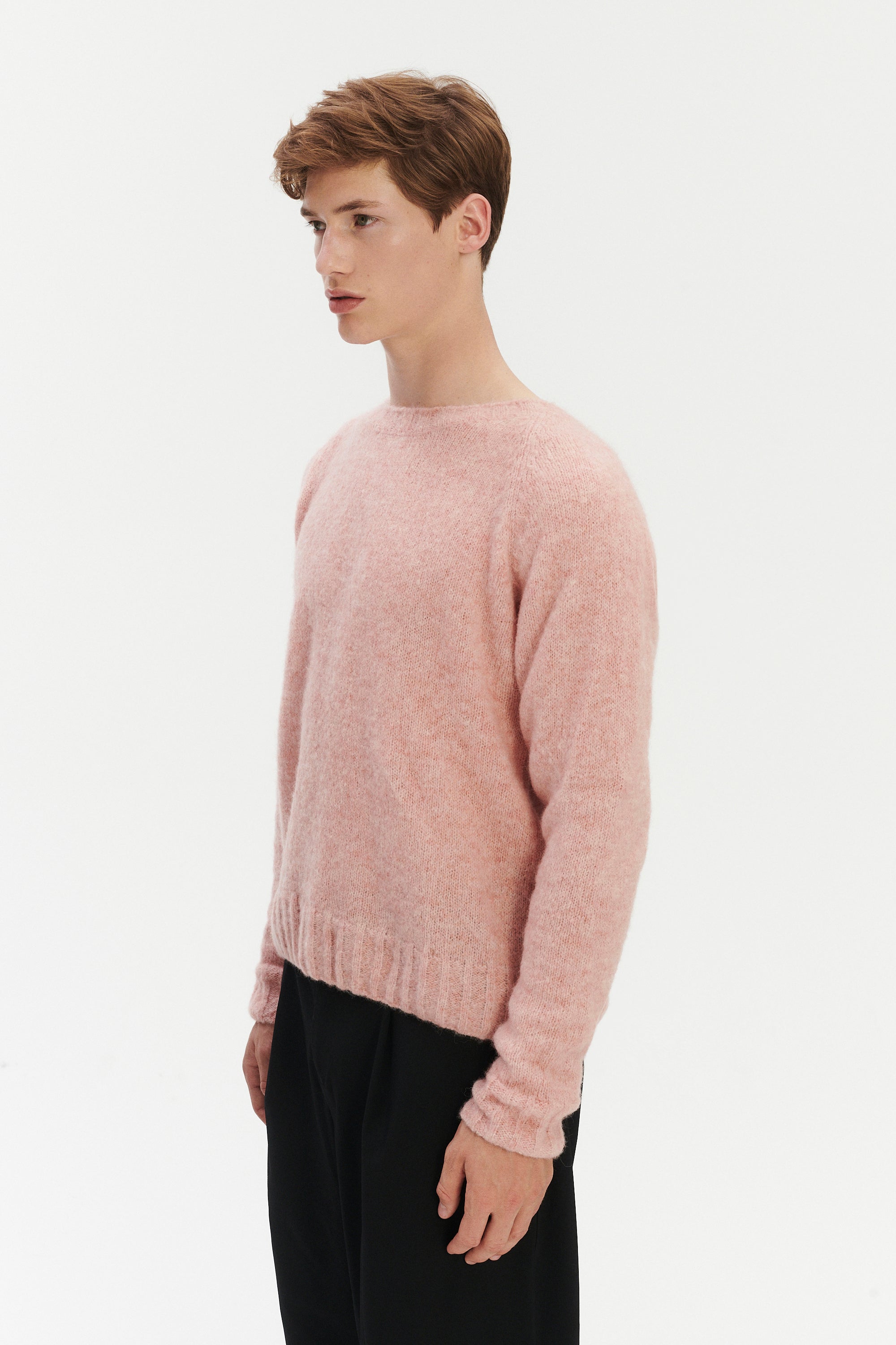 Crewneck Sweater in a Pink Brushed Sustainable Alpaca Wool