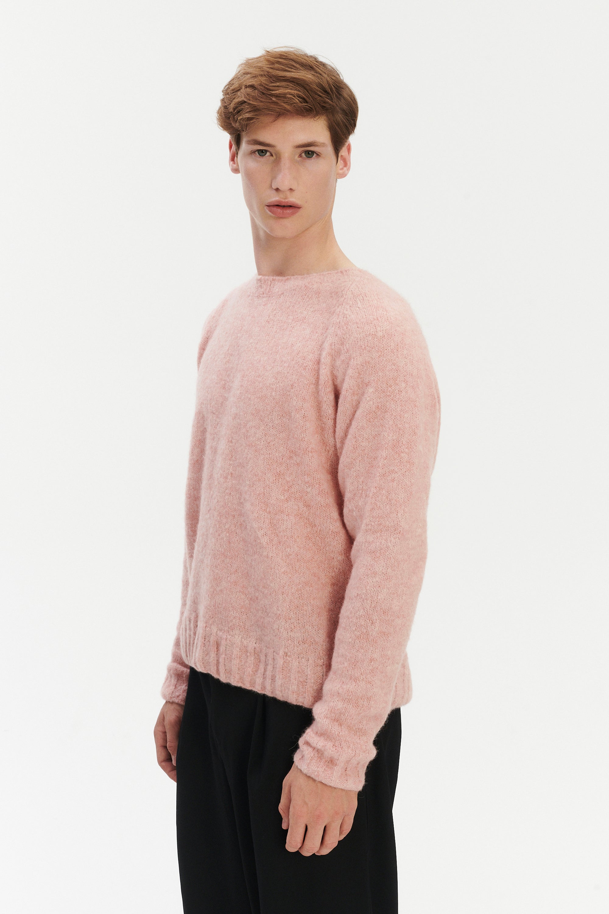 Crewneck Sweater in a Pink Brushed Sustainable Alpaca Wool