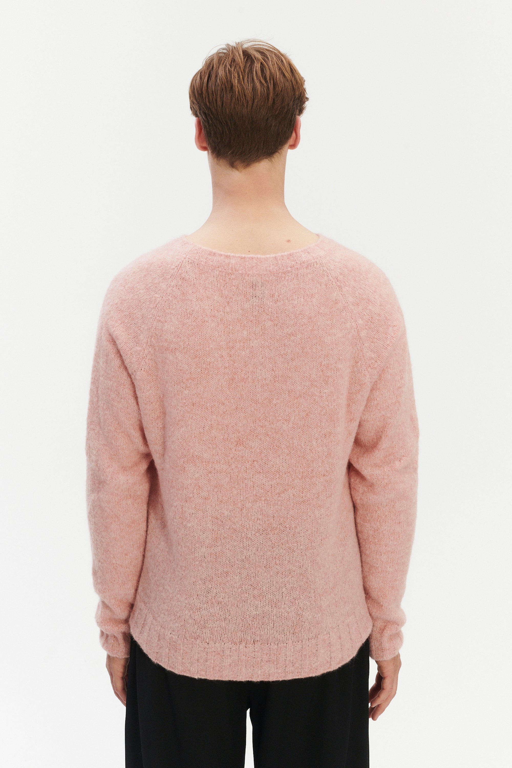 Crewneck Sweater in a Pink Brushed Sustainable Alpaca Wool