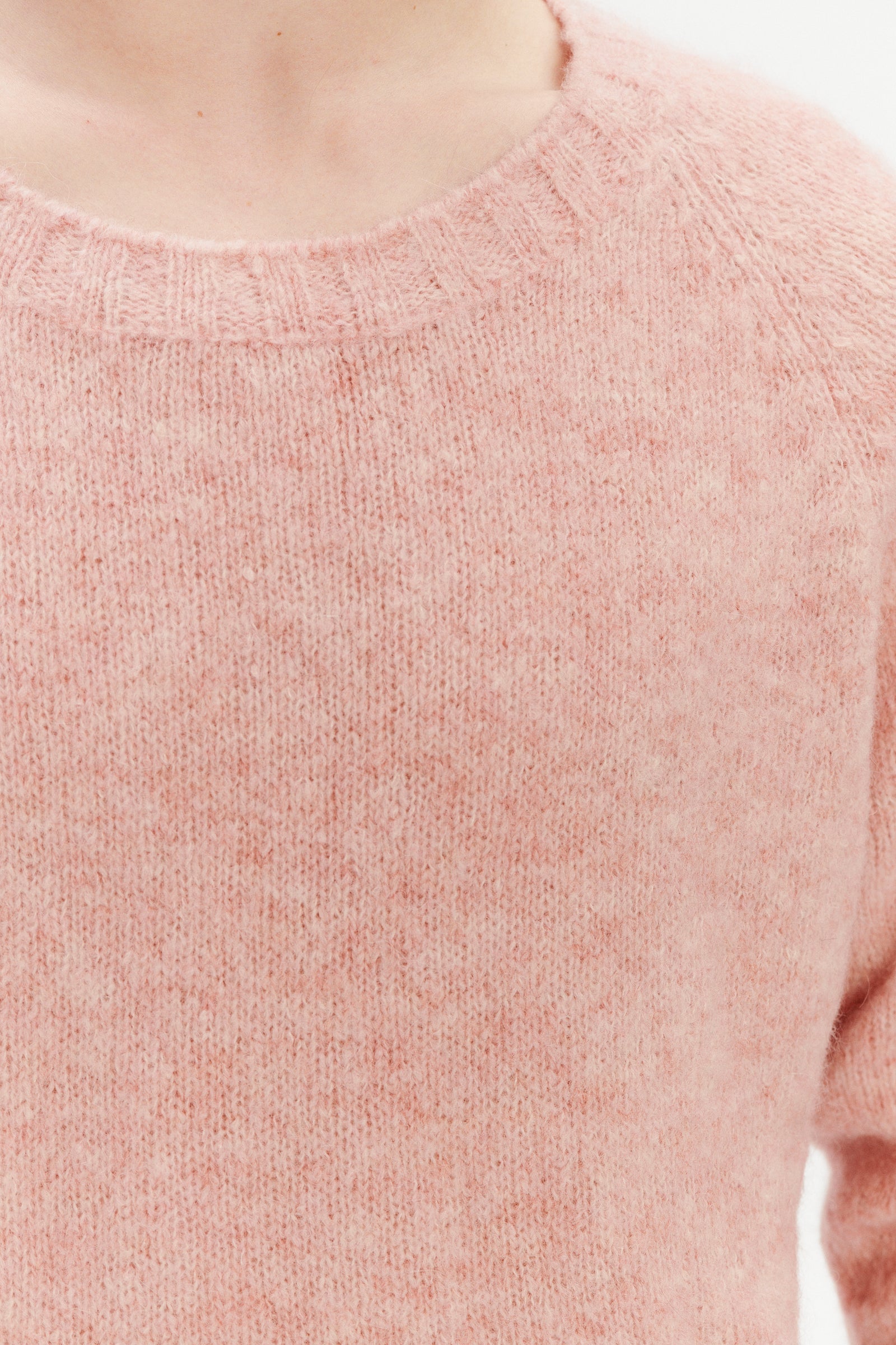 Crewneck Sweater in a Pink Brushed Sustainable Alpaca Wool