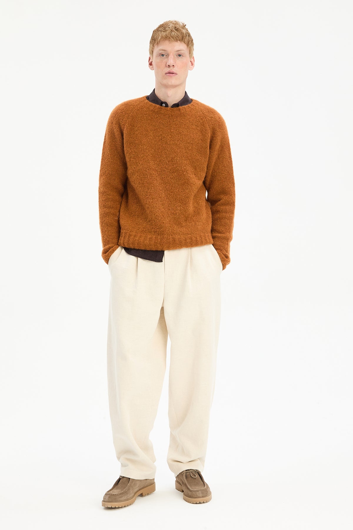 Crewneck Sweater in Burnt Orange Mélange Italian Alpaca