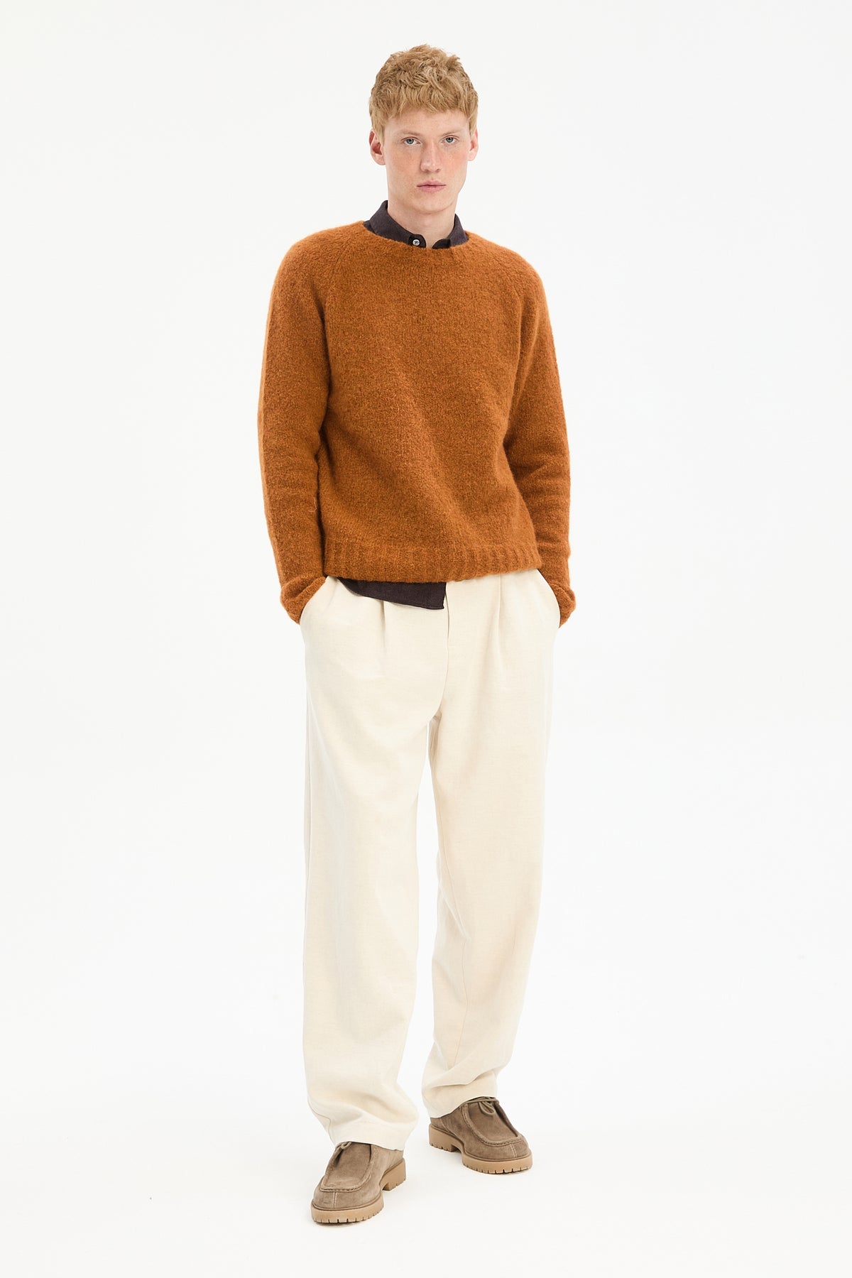 Crewneck Sweater in Burnt Orange Mélange Italian Alpaca
