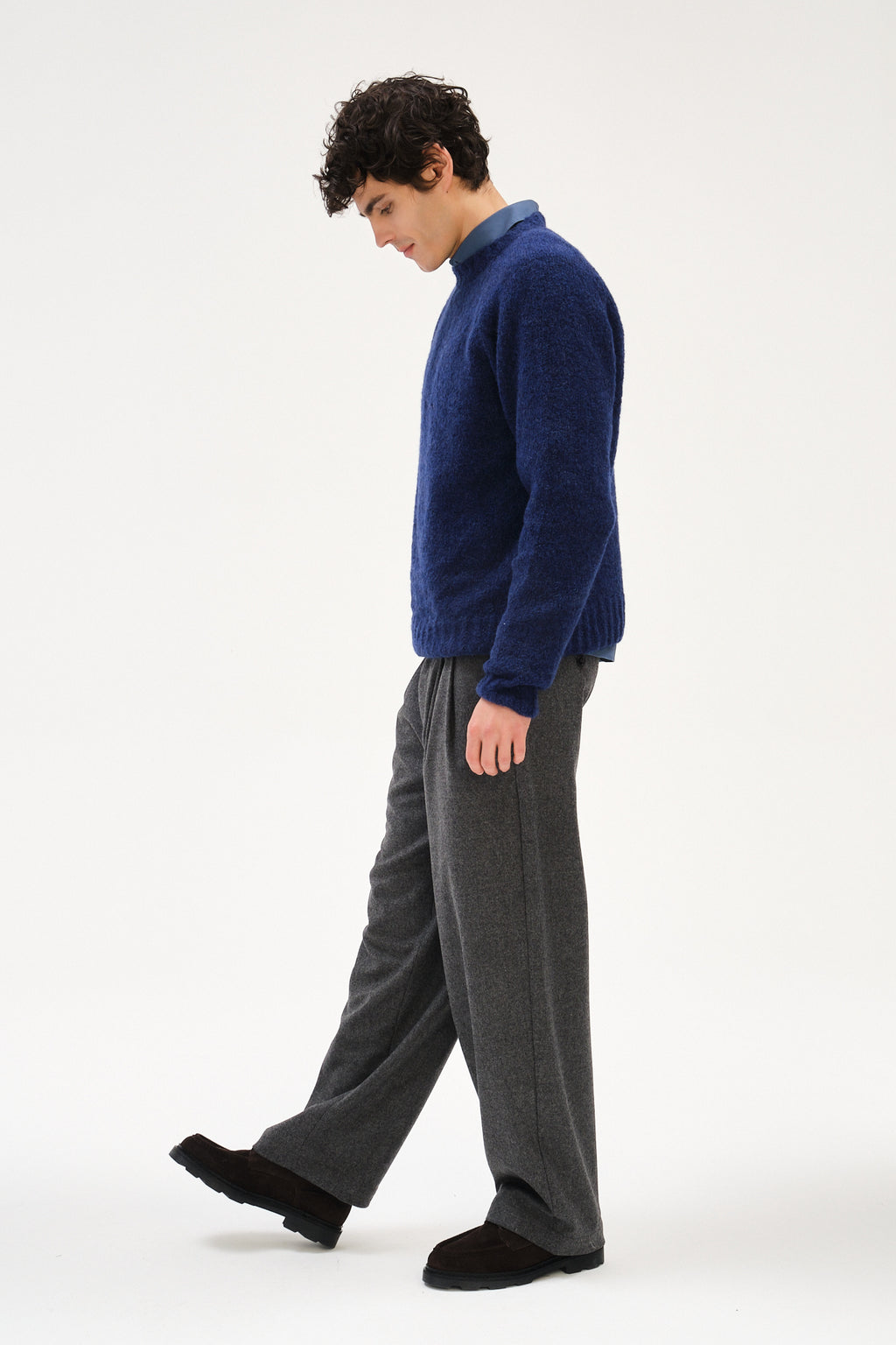 Crewneck Sweater in Dark Cobalt Blue Alpaca Wool
