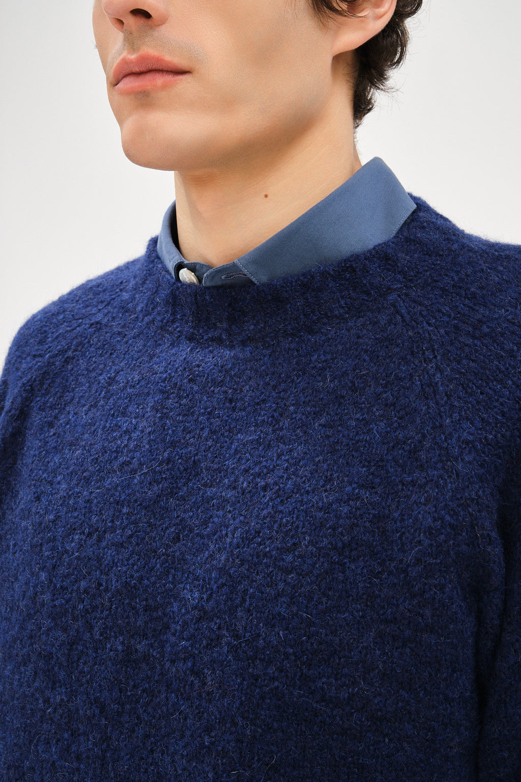 Crewneck Sweater in Dark Cobalt Blue Alpaca Wool