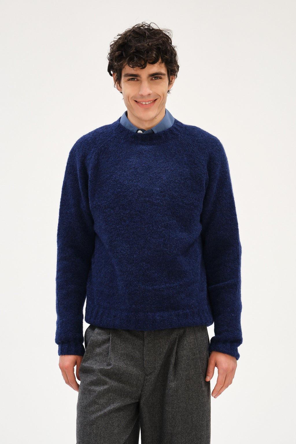 Crewneck Sweater in Dark Cobalt Blue Alpaca Wool