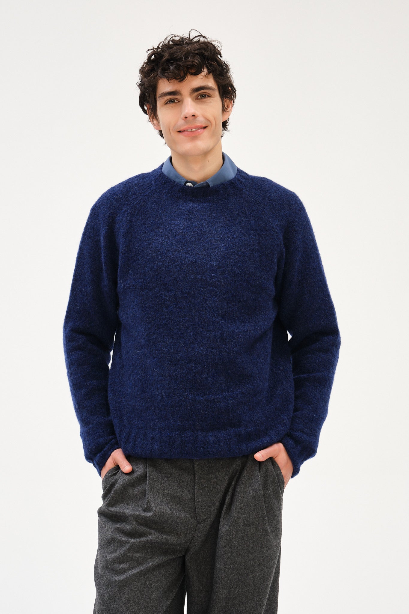 Crewneck Sweater in Dark Cobalt Blue Alpaca Wool