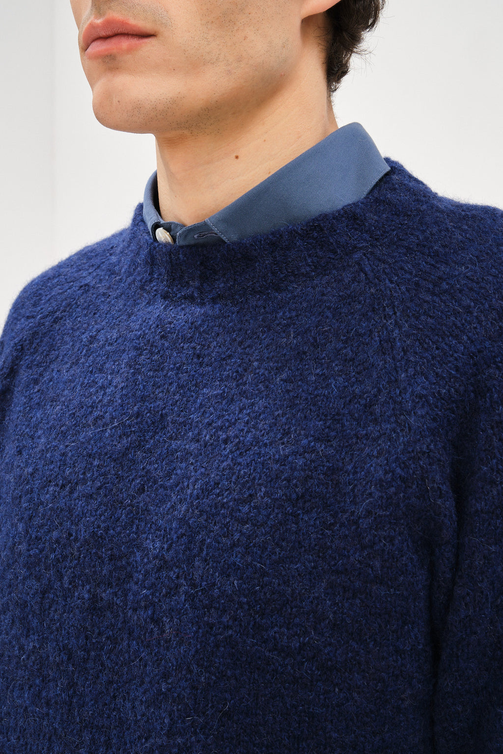 Crewneck Sweater in Dark Cobalt Blue Alpaca Wool