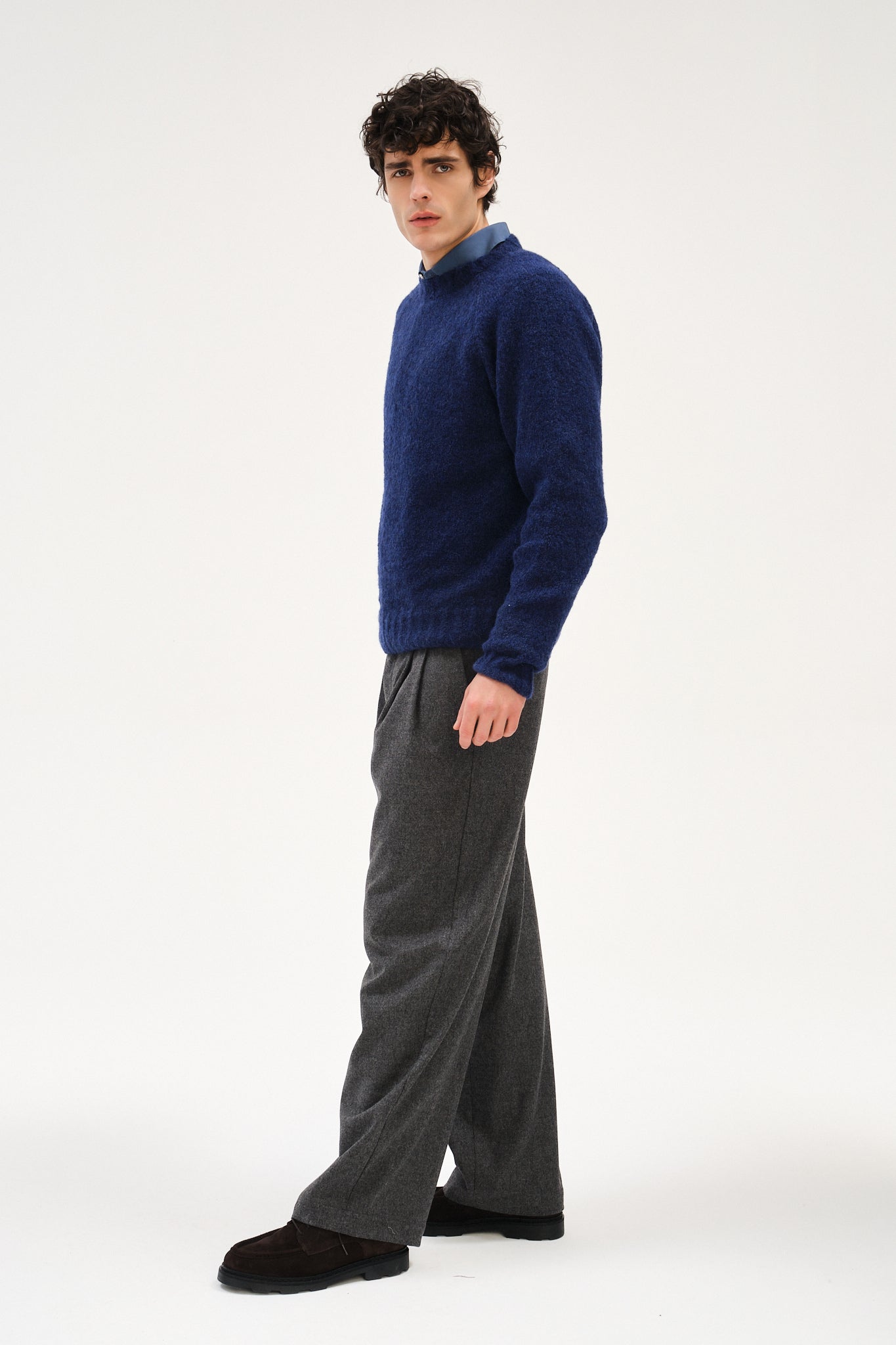 Crewneck Sweater in Dark Cobalt Blue Alpaca Wool