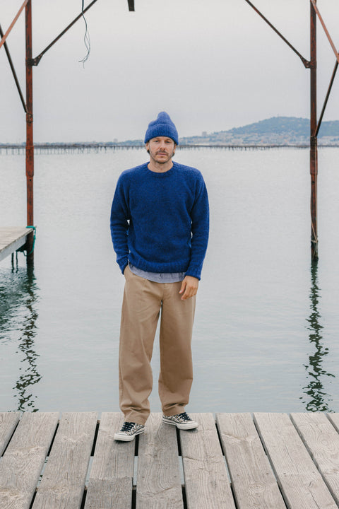 Crewneck Sweater in Dark Cobalt Blue Alpaca Wool