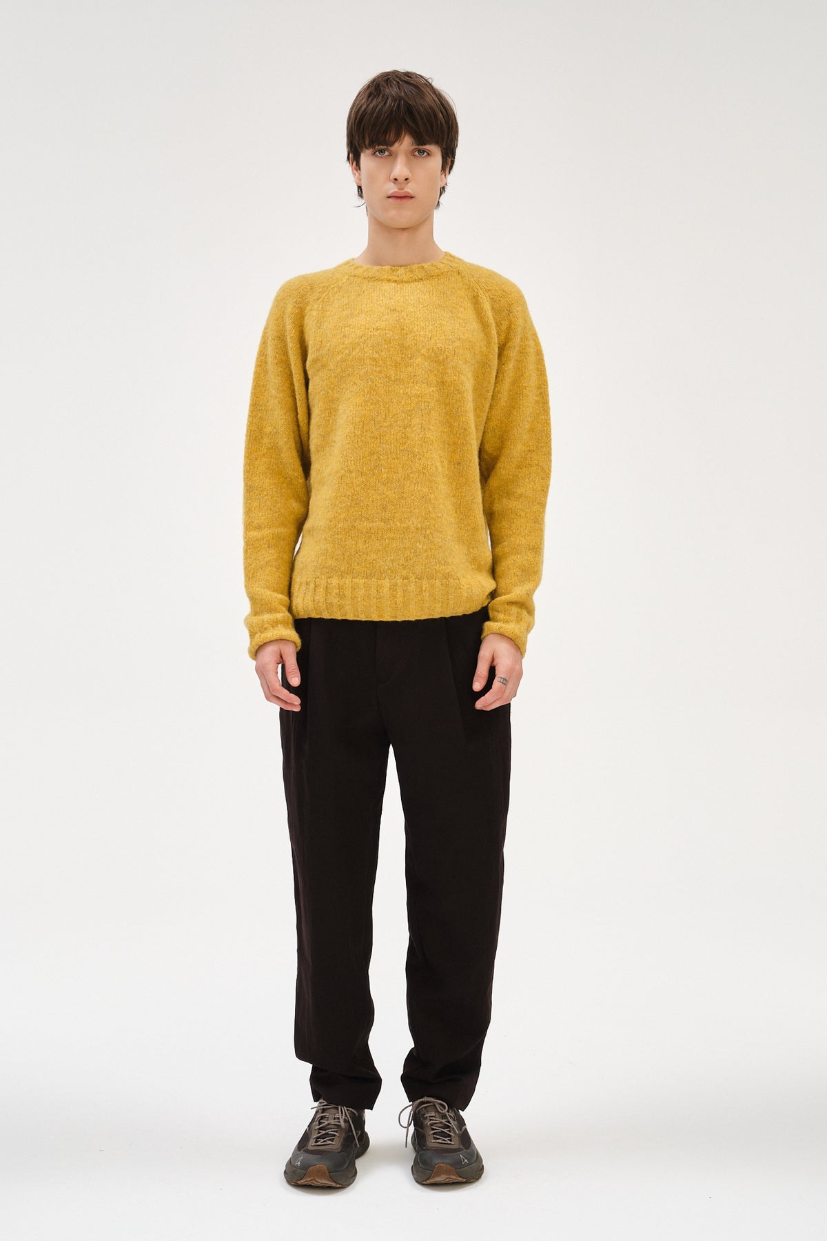 Crewneck Sweater in a Lemon Brushed Sustainable Alpaca Wool