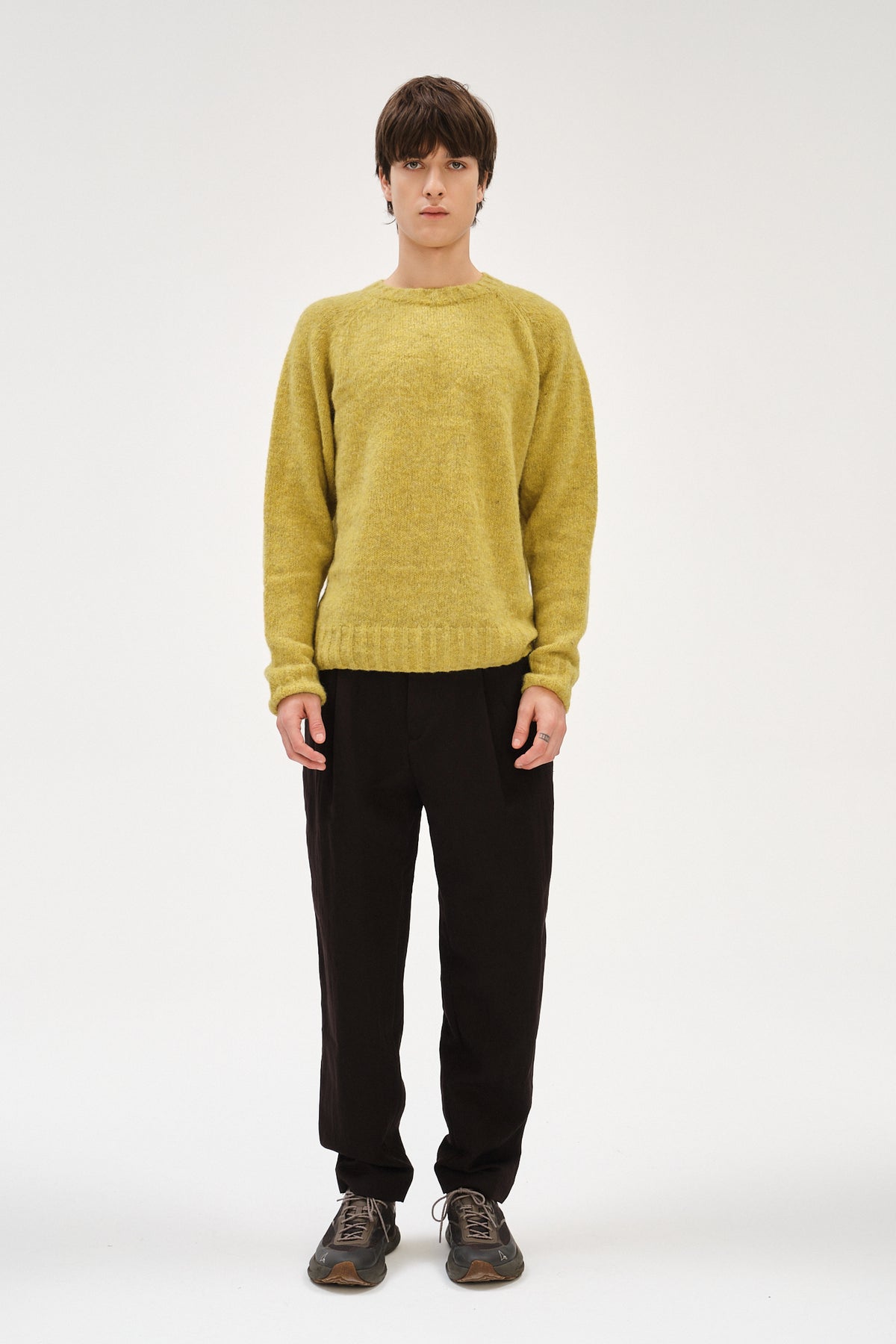 Crewneck Sweater in a Lemon Brushed Sustainable Alpaca Wool