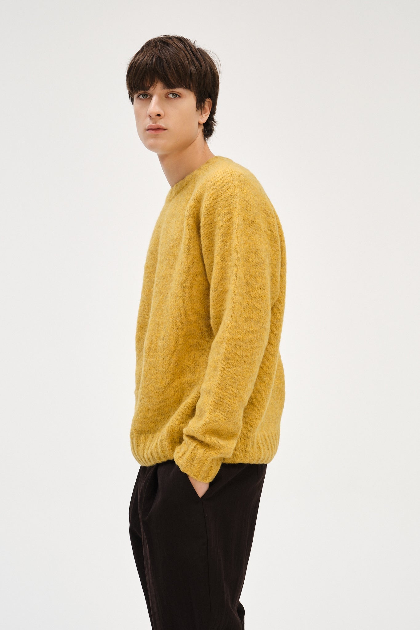 Crewneck Sweater in a Lemon Brushed Sustainable Alpaca Wool