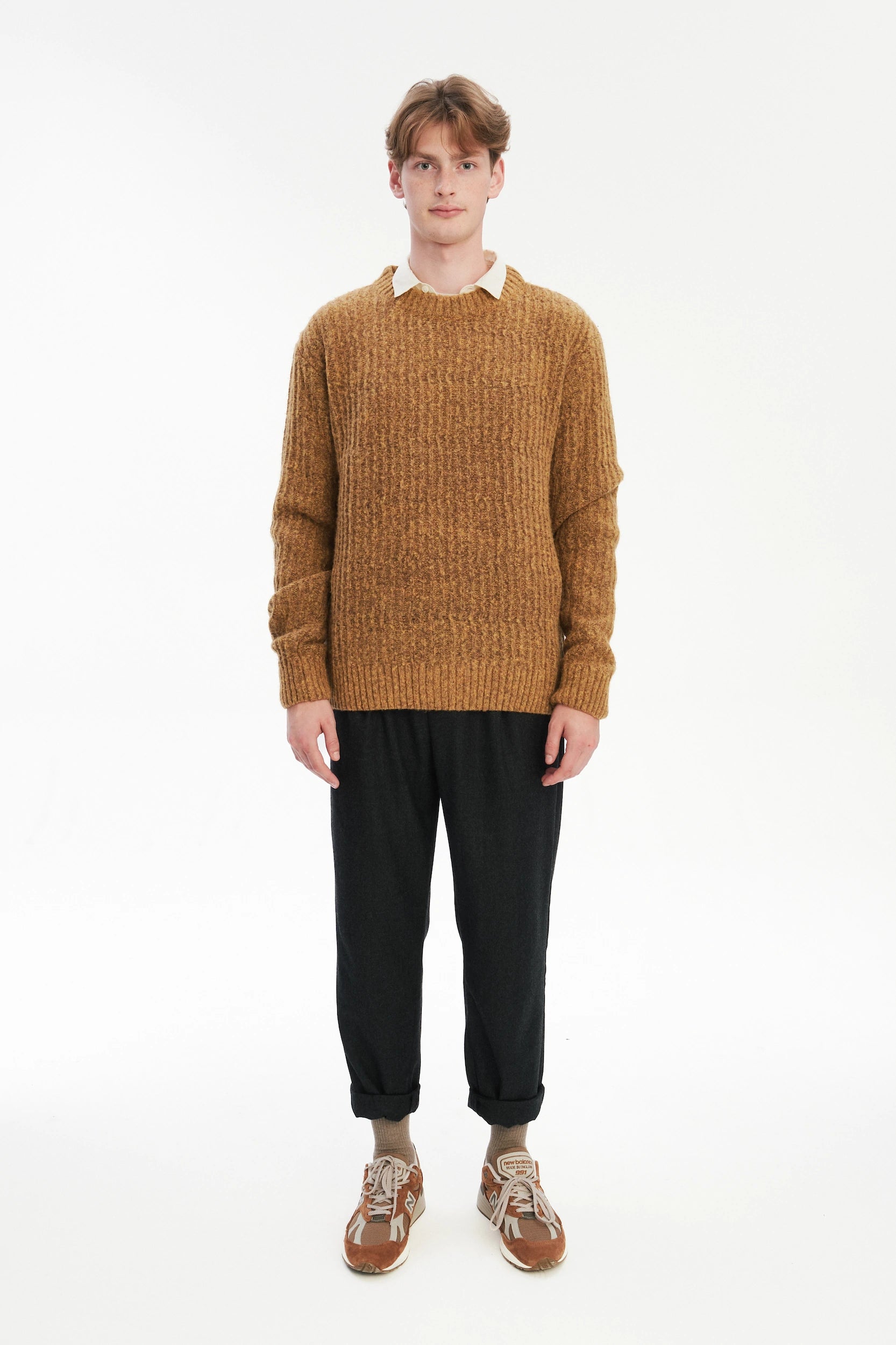 Crewneck Sweater in the Finest Italian Mustard Lambs Wool