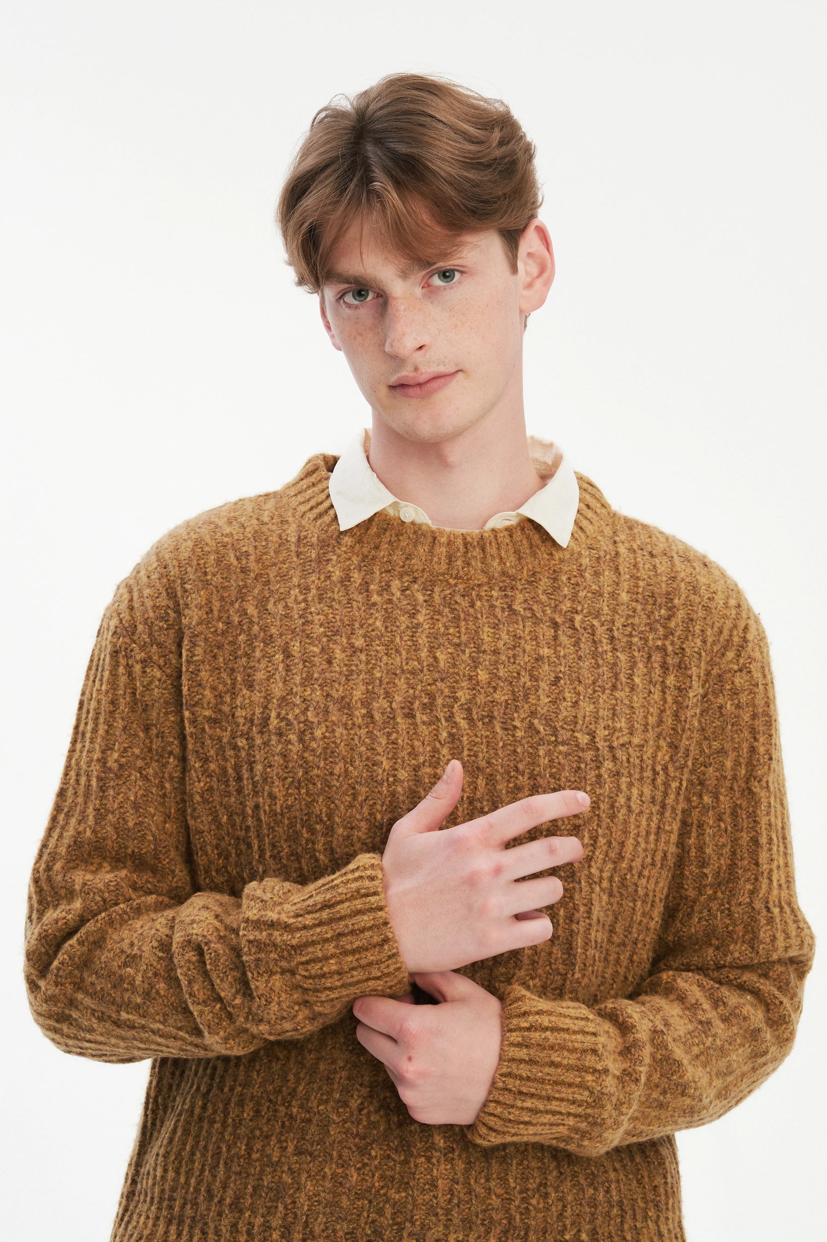 Crewneck Sweater in the Finest Italian Mustard Lambs Wool