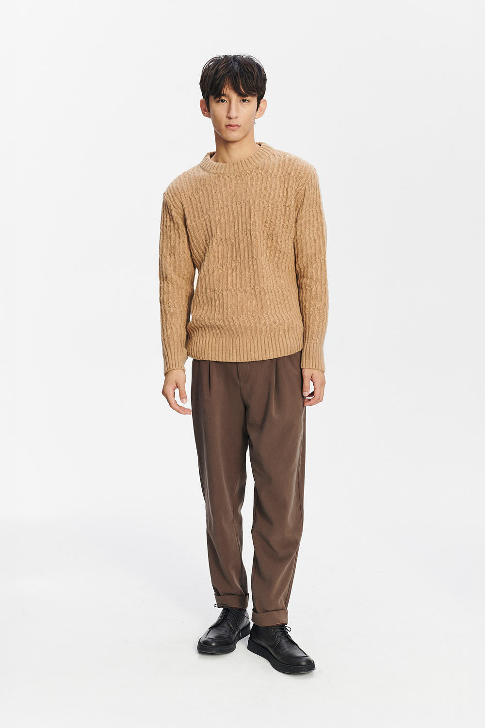 Crewneck Sweater in the Finest Italian Beige Lambs Wool