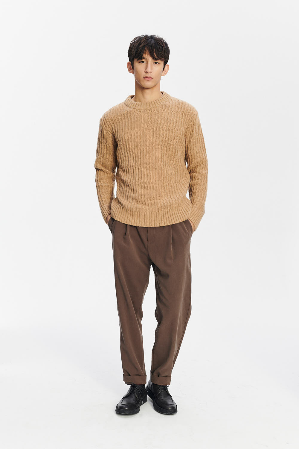 Crewneck Sweater in the Finest Italian Beige Lambs Wool