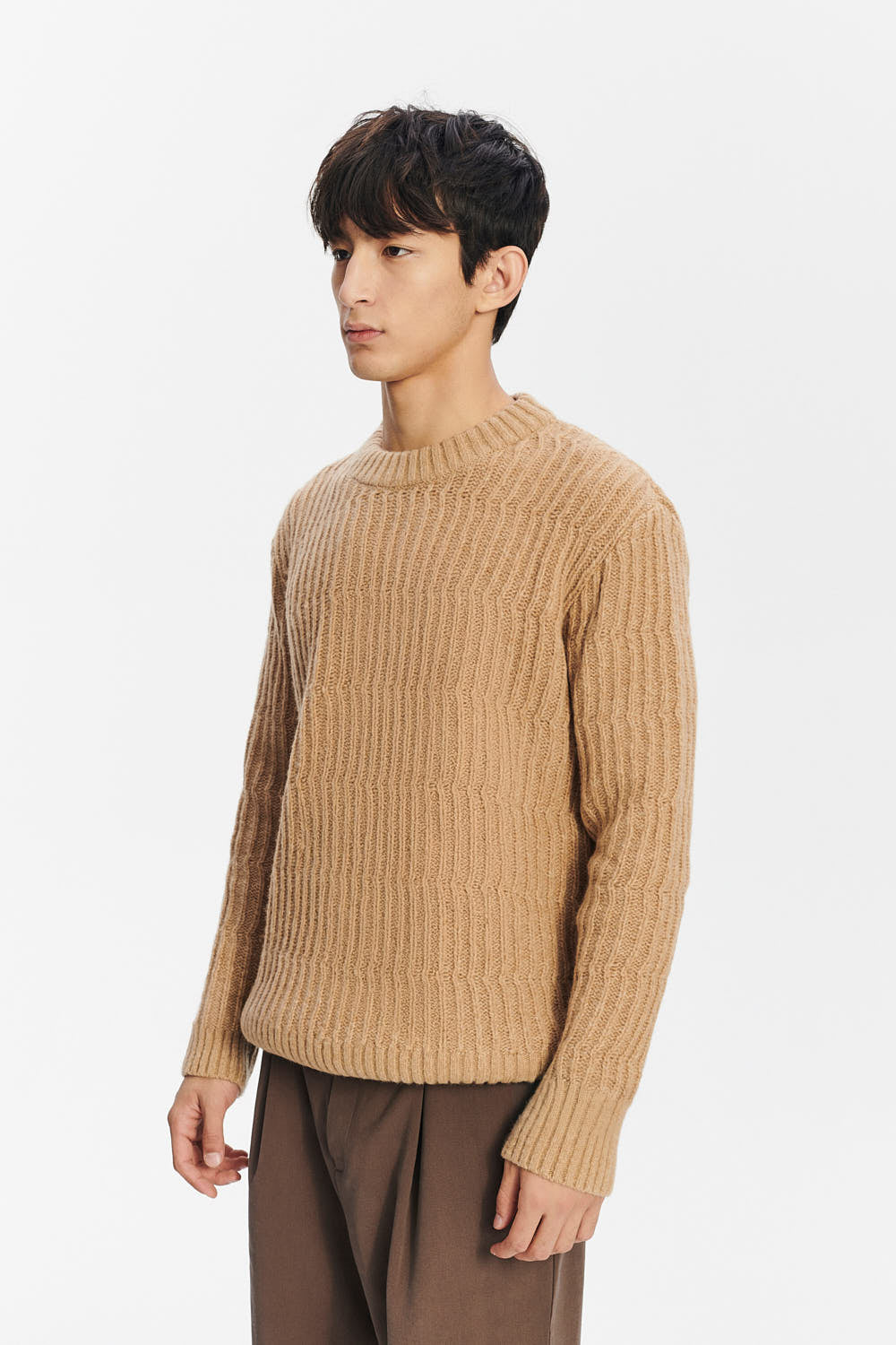 Crewneck Sweater in the Finest Italian Beige Lambs Wool