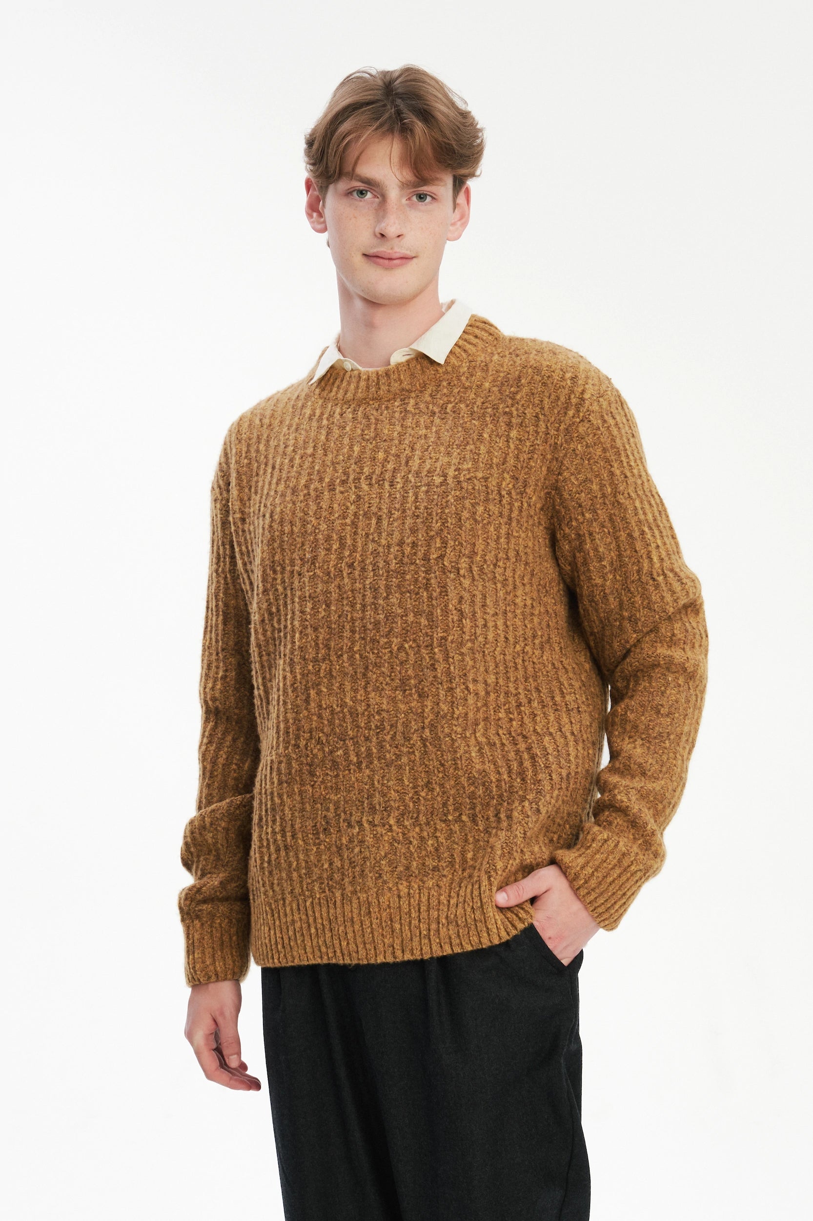 Crewneck Sweater in the Finest Italian Mustard Lambs Wool