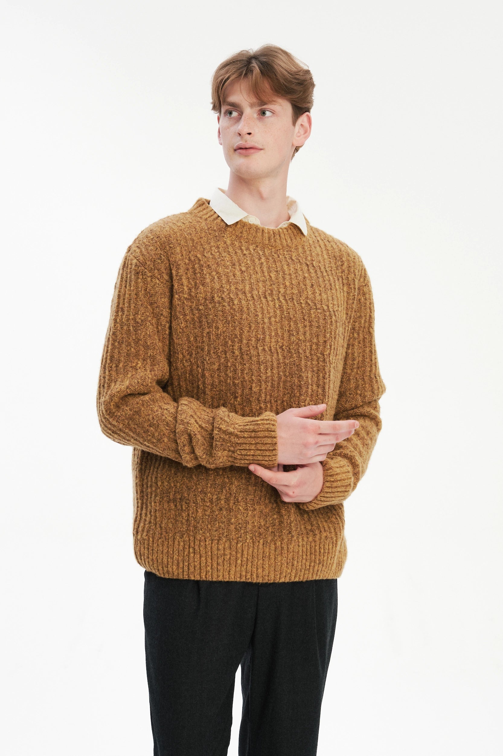 Crewneck Sweater in the Finest Italian Mustard Lambs Wool