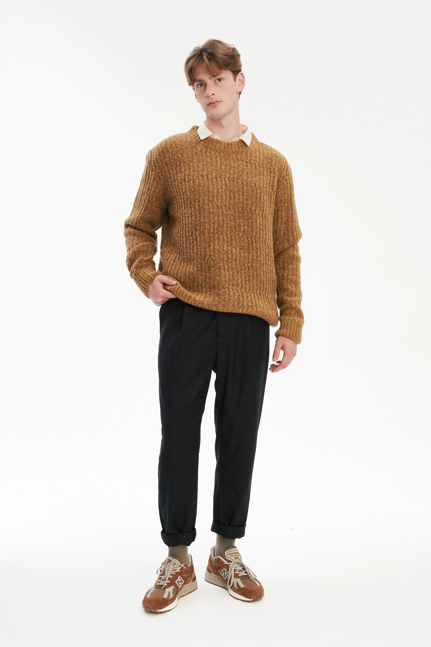 Crewneck Sweater in the Finest Italian Mustard Lambs Wool