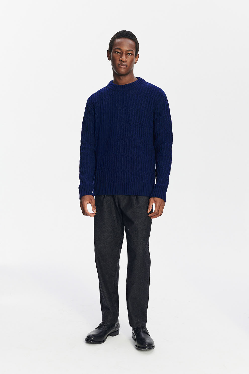 Crewneck Sweater in the Finest Italian Navy Melange Lambs Wool