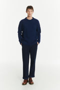 Crewneck Sweater in the Finest Navy Melange Lambs Wool