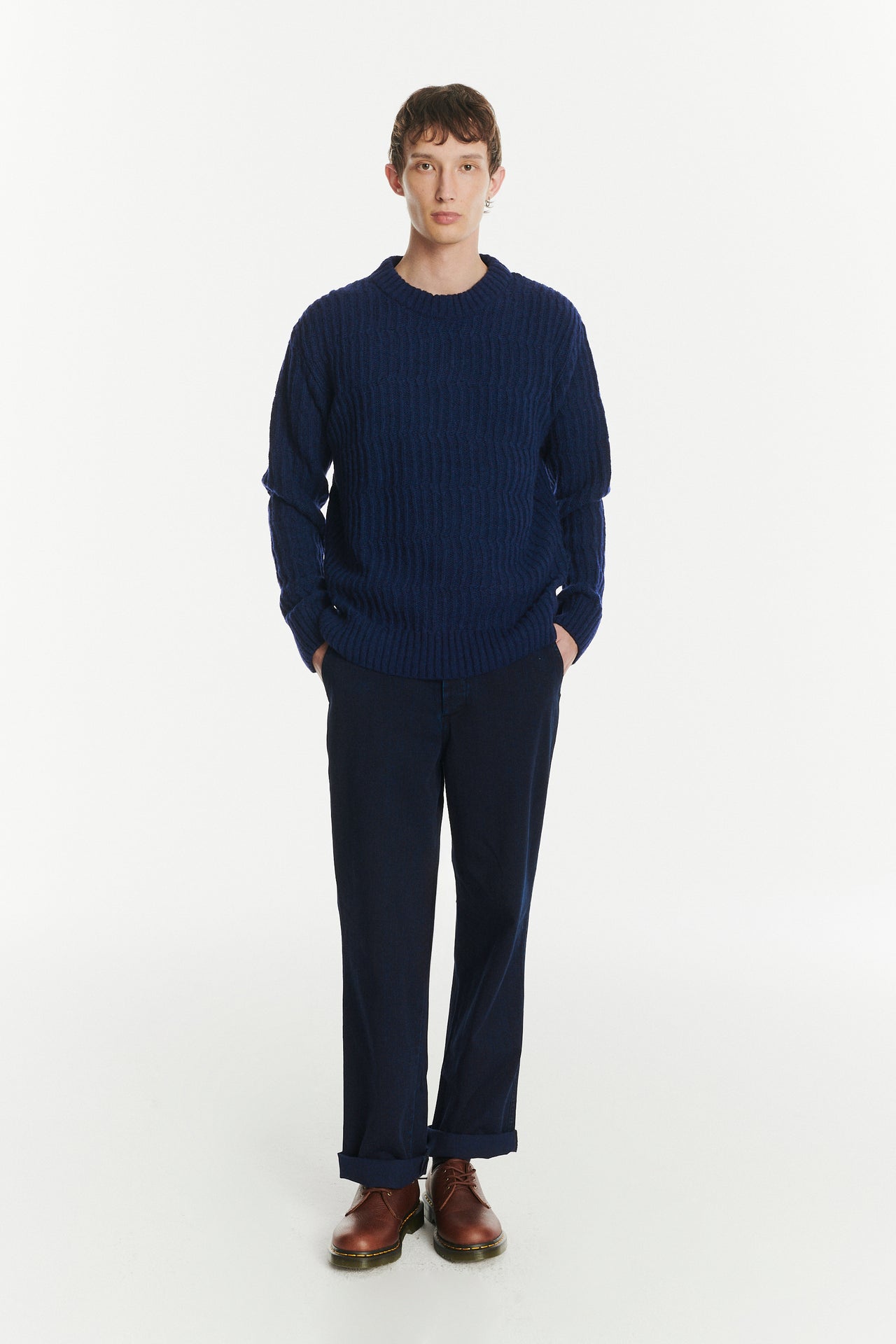 Crewneck Sweater in the Finest Italian Navy Melange Lambs Wool