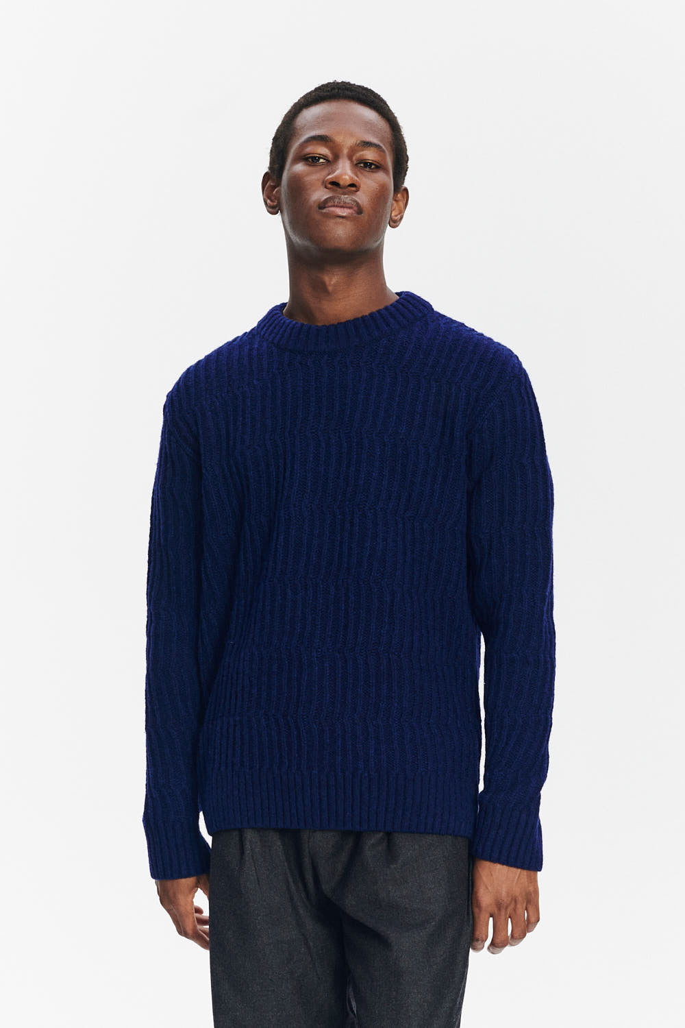 Crewneck Sweater in the Finest Italian Navy Melange Lambs Wool