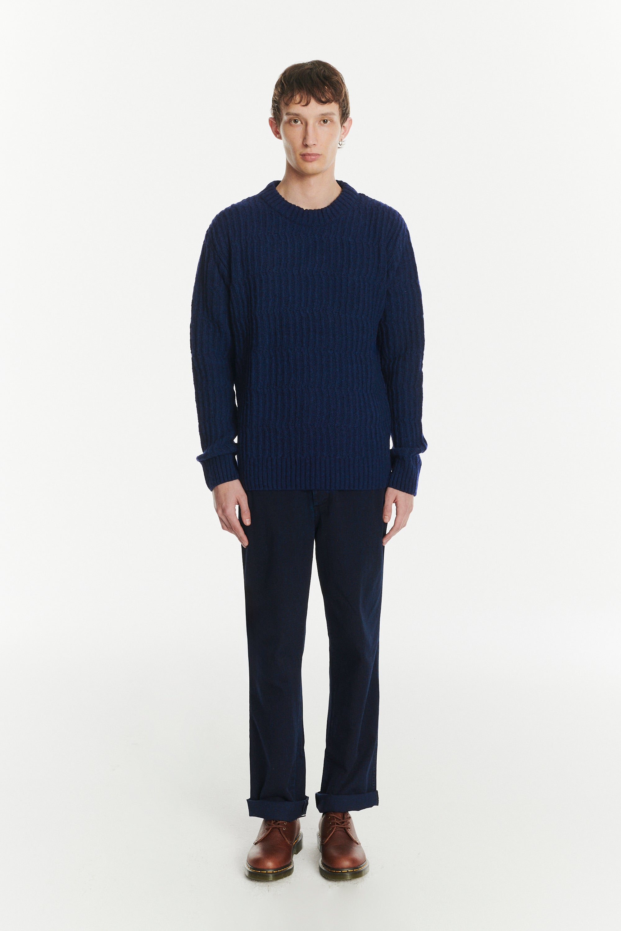 Crewneck Sweater in the Finest Italian Navy Melange Lambs Wool