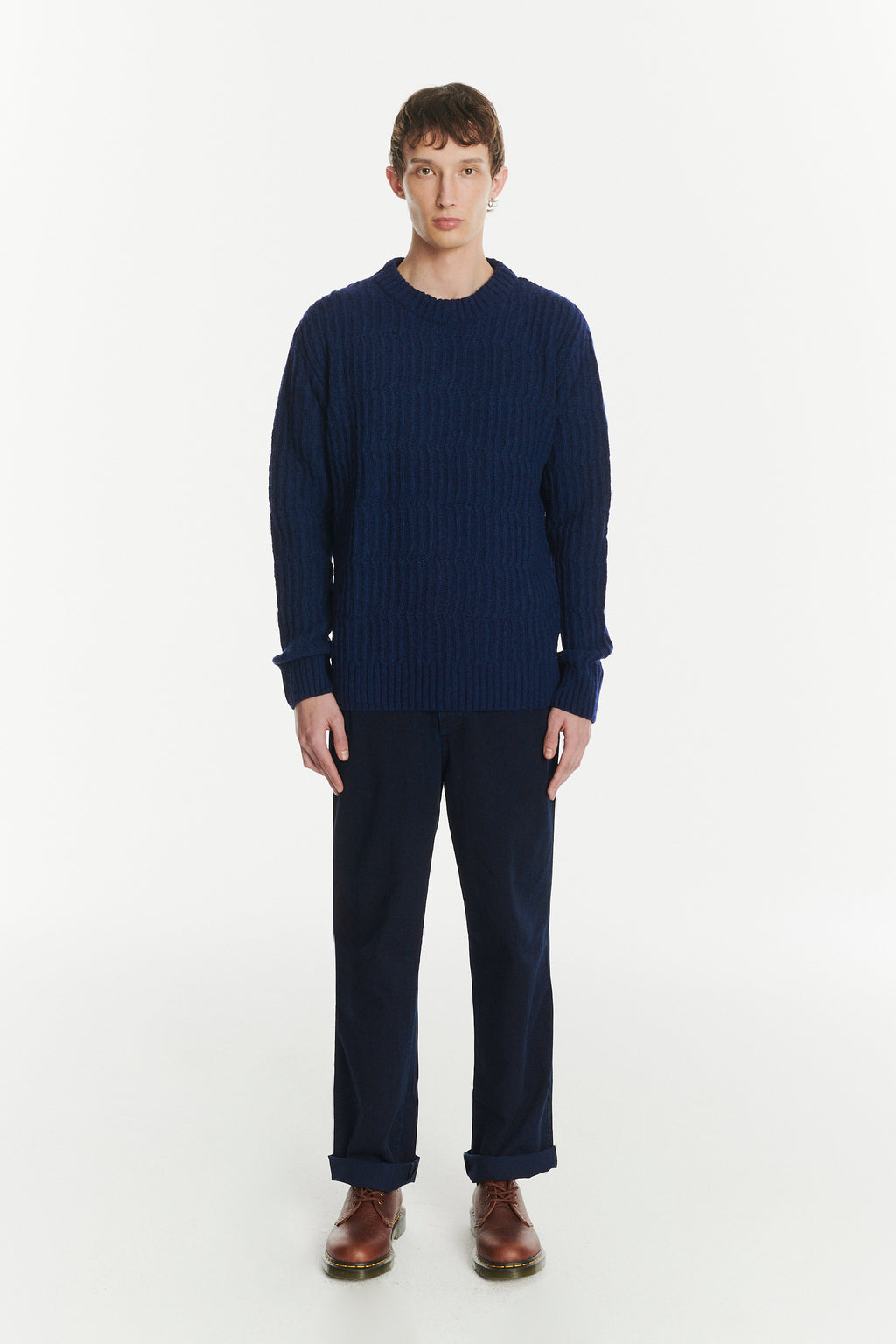 Crewneck Sweater in the Finest Italian Navy Melange Lambs Wool