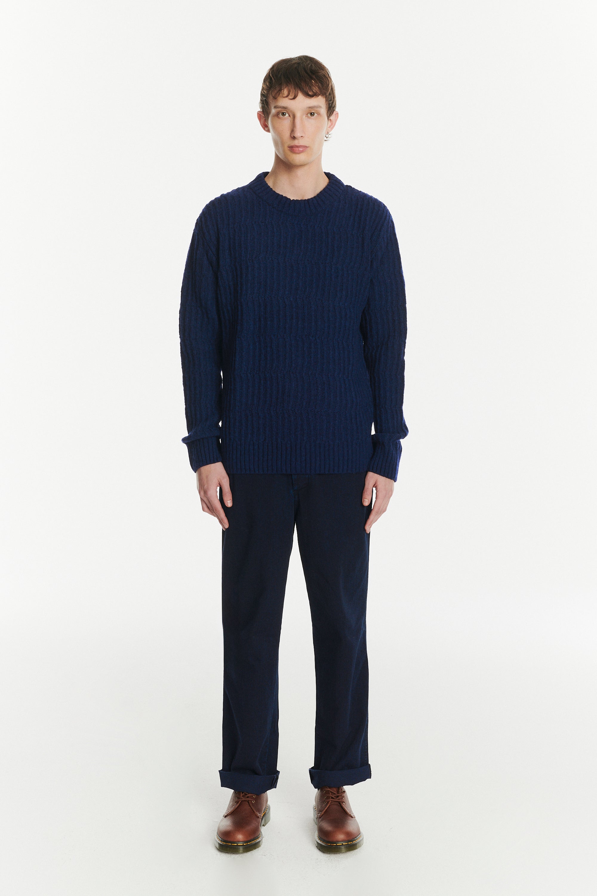 Crewneck Sweater in the Finest Italian Navy Melange Lambs Wool