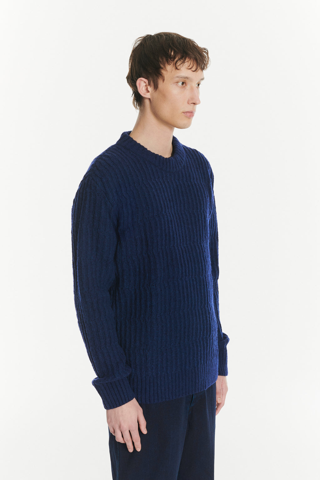 Crewneck Sweater in the Finest Italian Navy Melange Lambs Wool