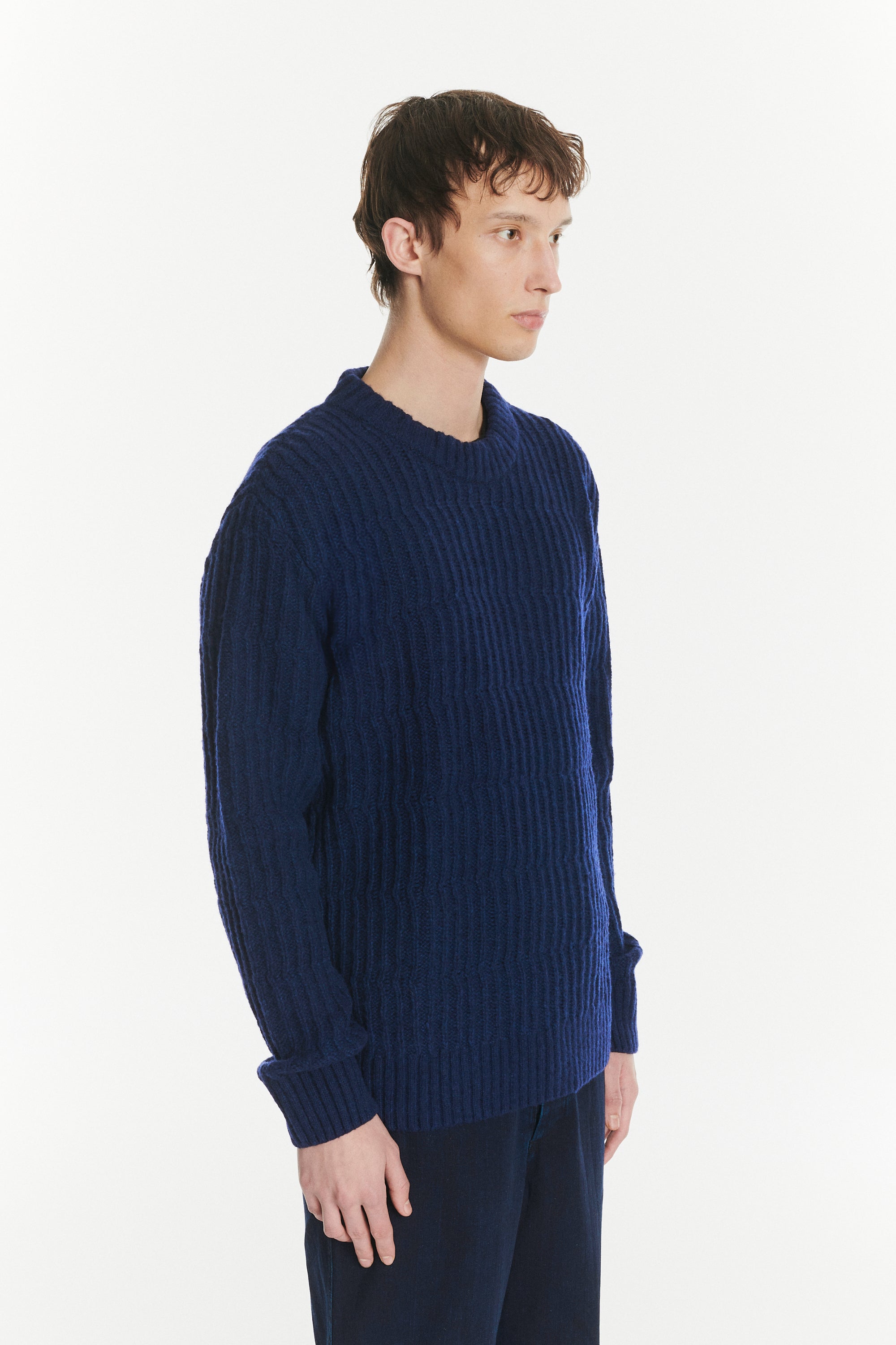 Crewneck Sweater in the Finest Italian Navy Melange Lambs Wool