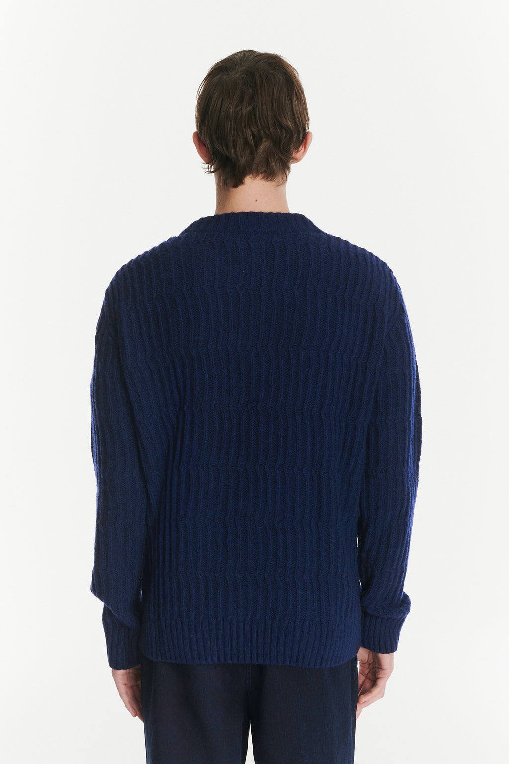 Crewneck Sweater in the Finest Italian Navy Melange Lambs Wool