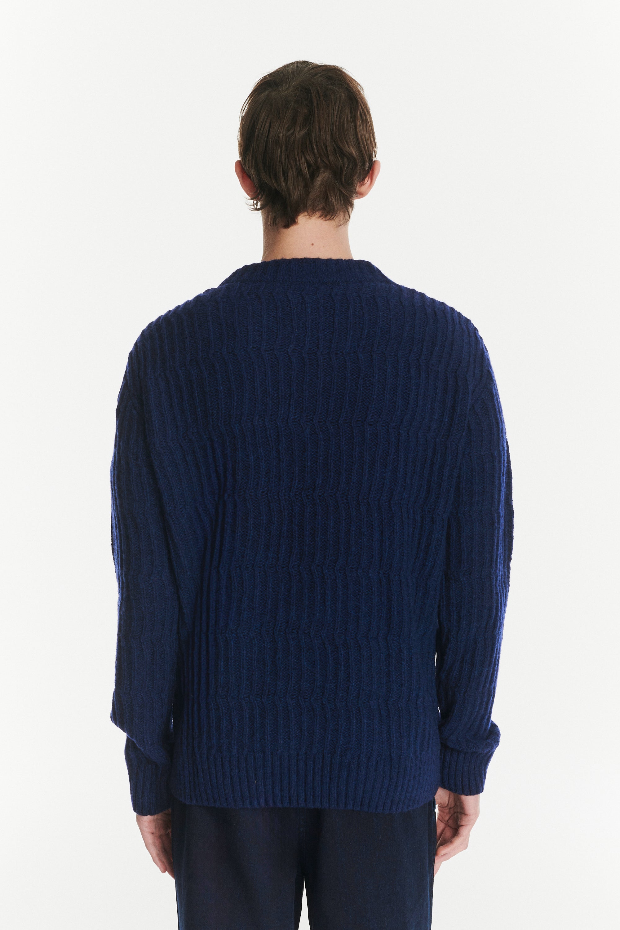 Crewneck Sweater in the Finest Italian Navy Melange Lambs Wool