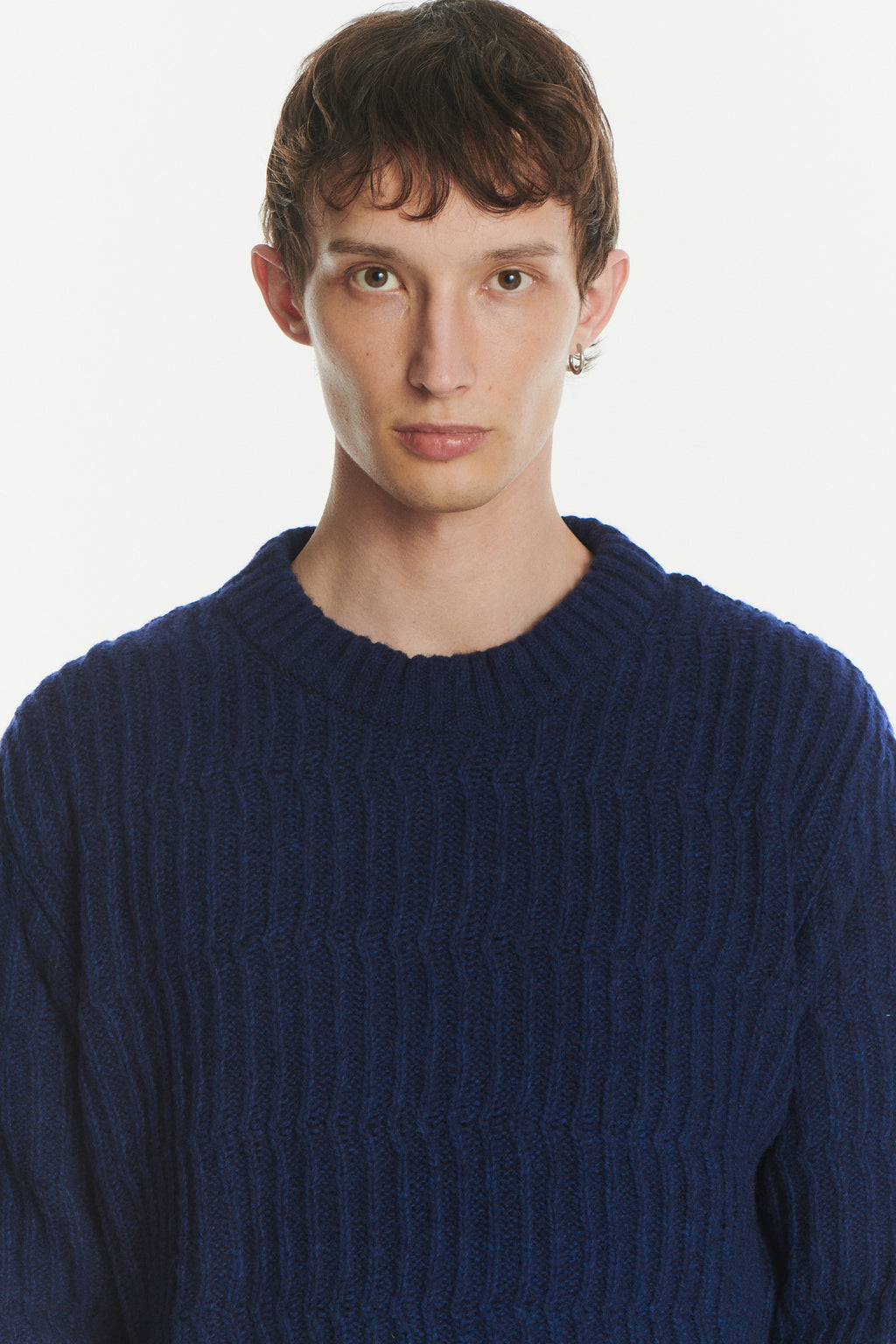 Crewneck Sweater in the Finest Italian Navy Melange Lambs Wool