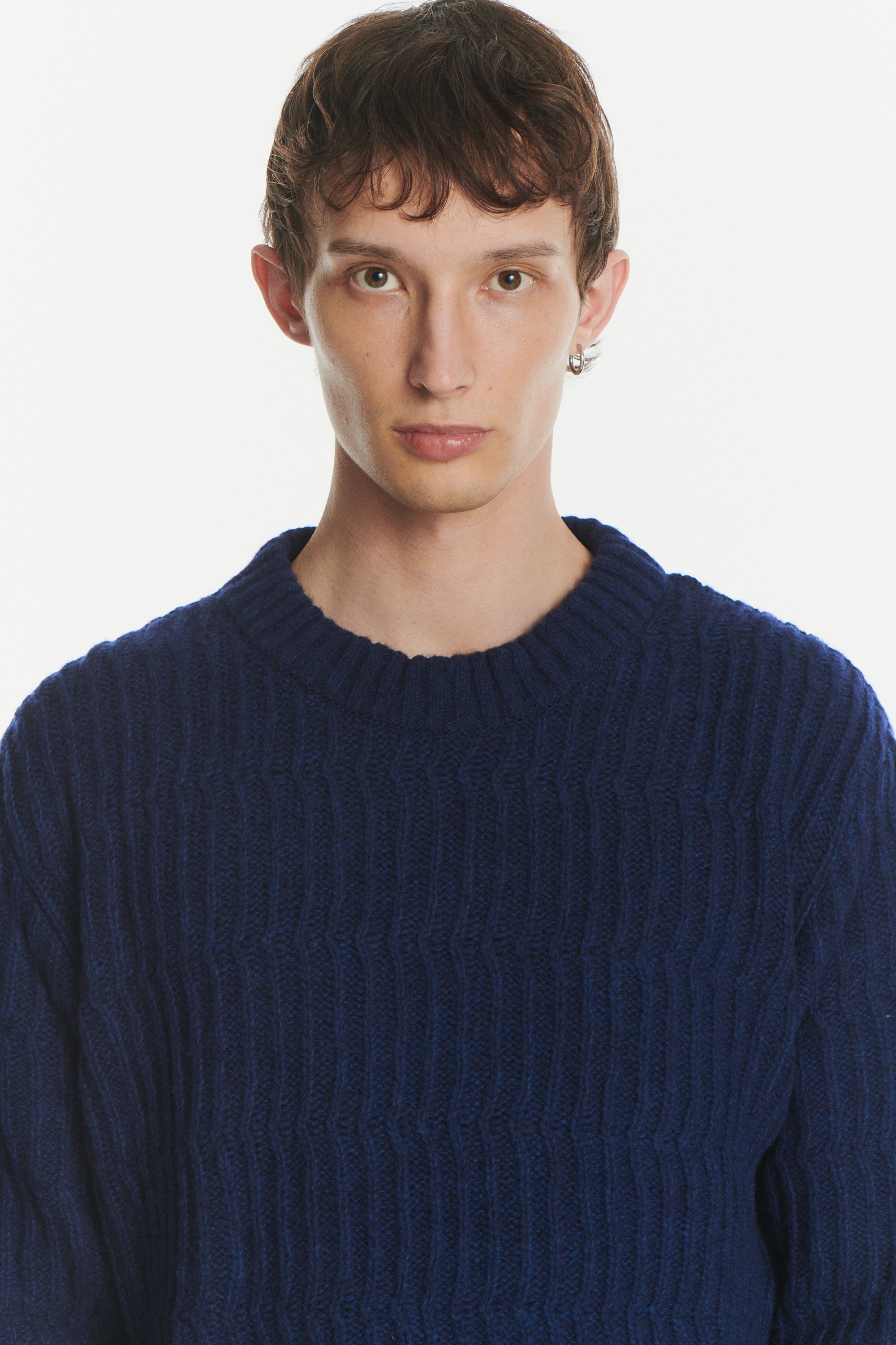 Crewneck Sweater in the Finest Italian Navy Melange Lambs Wool