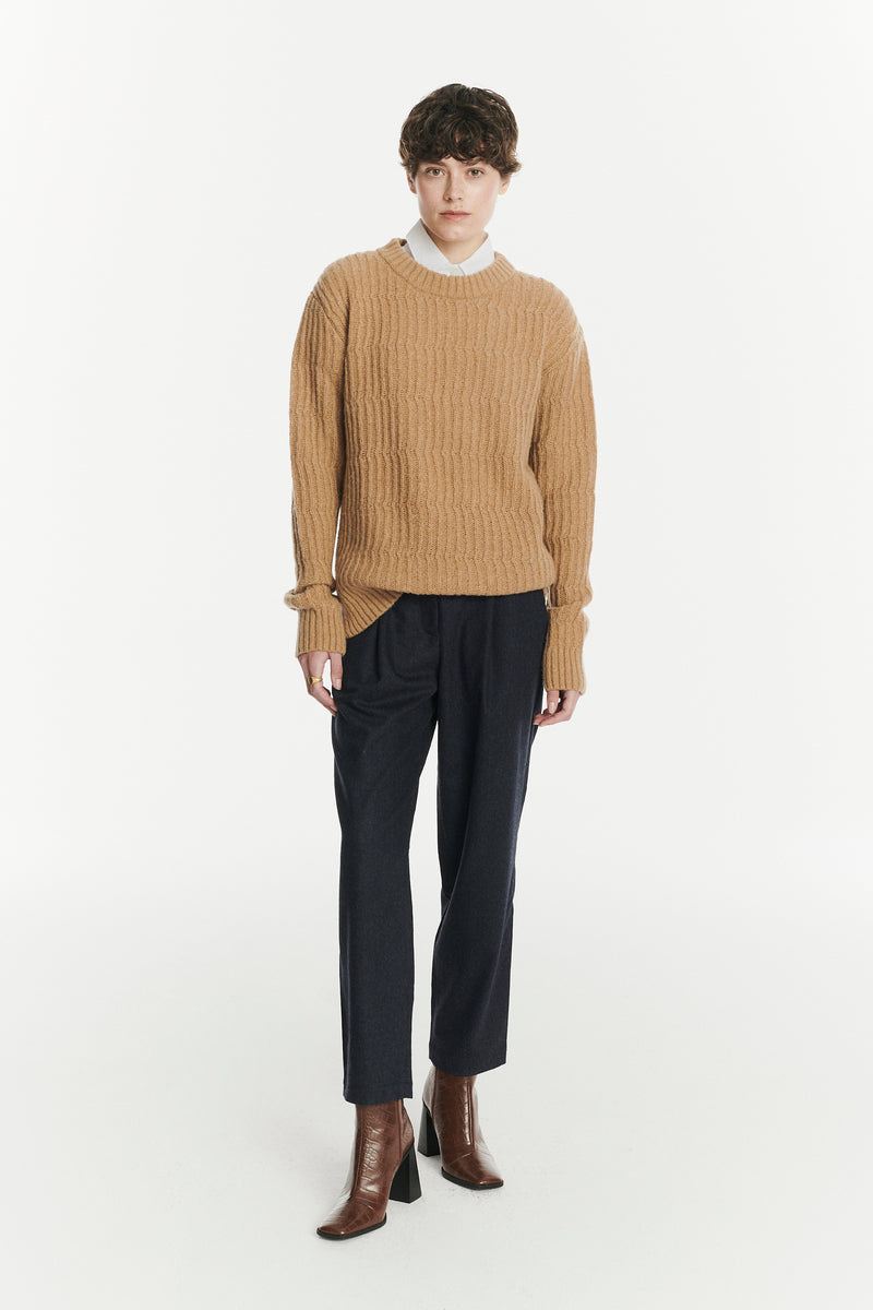 Crewneck Sweater in the Finest Beige Italian Merino Lambwool