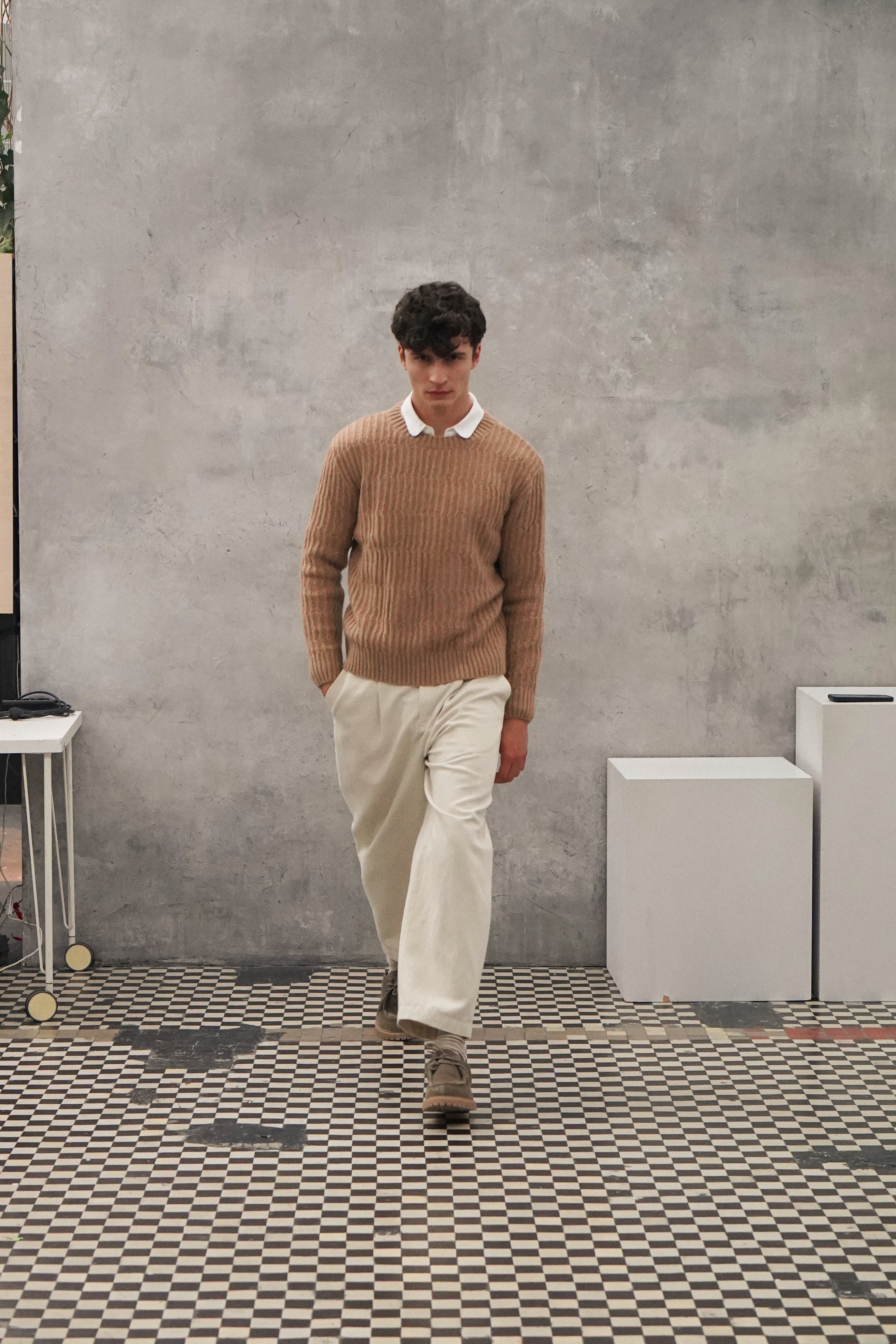 Crewneck Sweater in the Finest Beige Lambs Wool - Photoshoot Sample